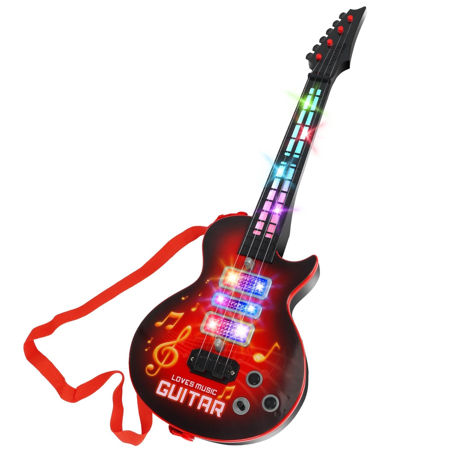 Drmukie Kids Guitar Toy – 21-Inch Light-Up 4-String Electric Guitar for Toddlers (Ages 3-6) – Red