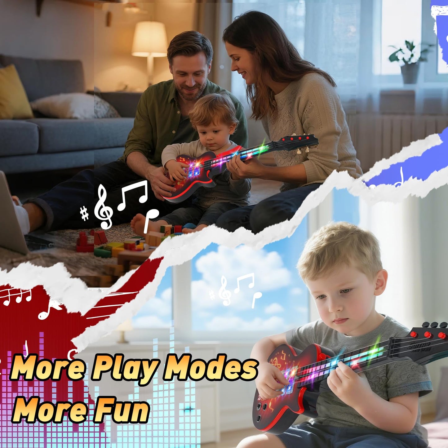 Drmukie Kids Guitar Toy – 21-Inch Light-Up 4-String Electric Guitar for Toddlers (Ages 3-6) – Red