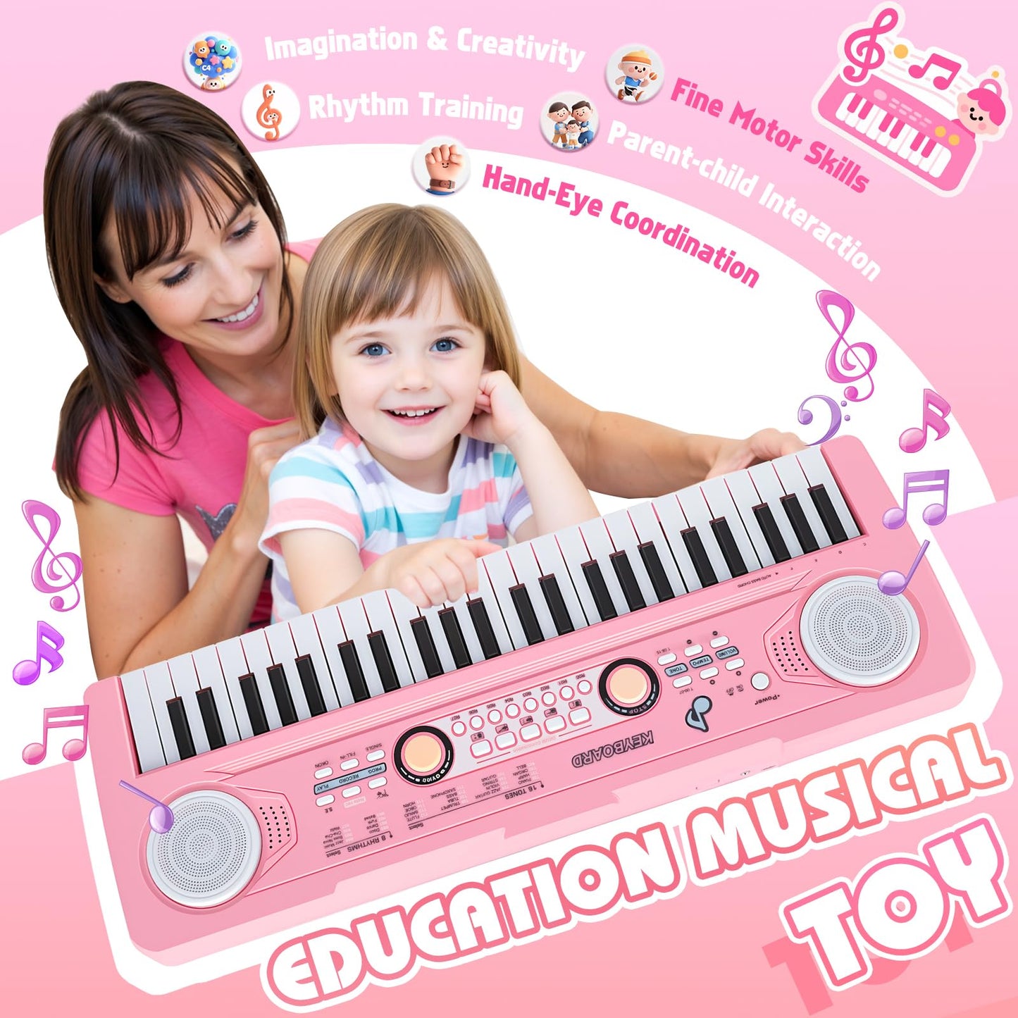 Drmukie 49-Key Pink Piano Keyboard Toy – Fun Musical Gift for Kids Aged 3–7