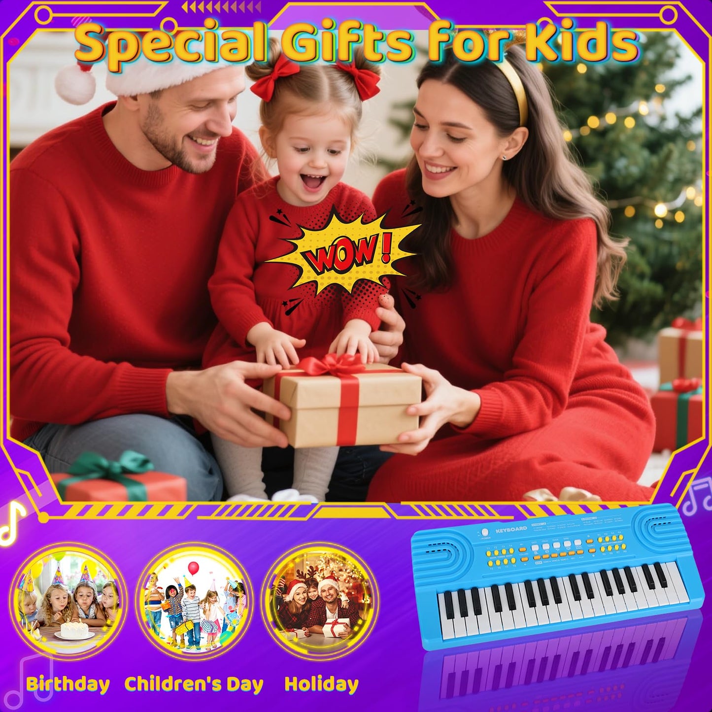 Drmukie Kids 37-Key Piano Keyboard Toy with Microphone – Blue (Ages 3-7)
