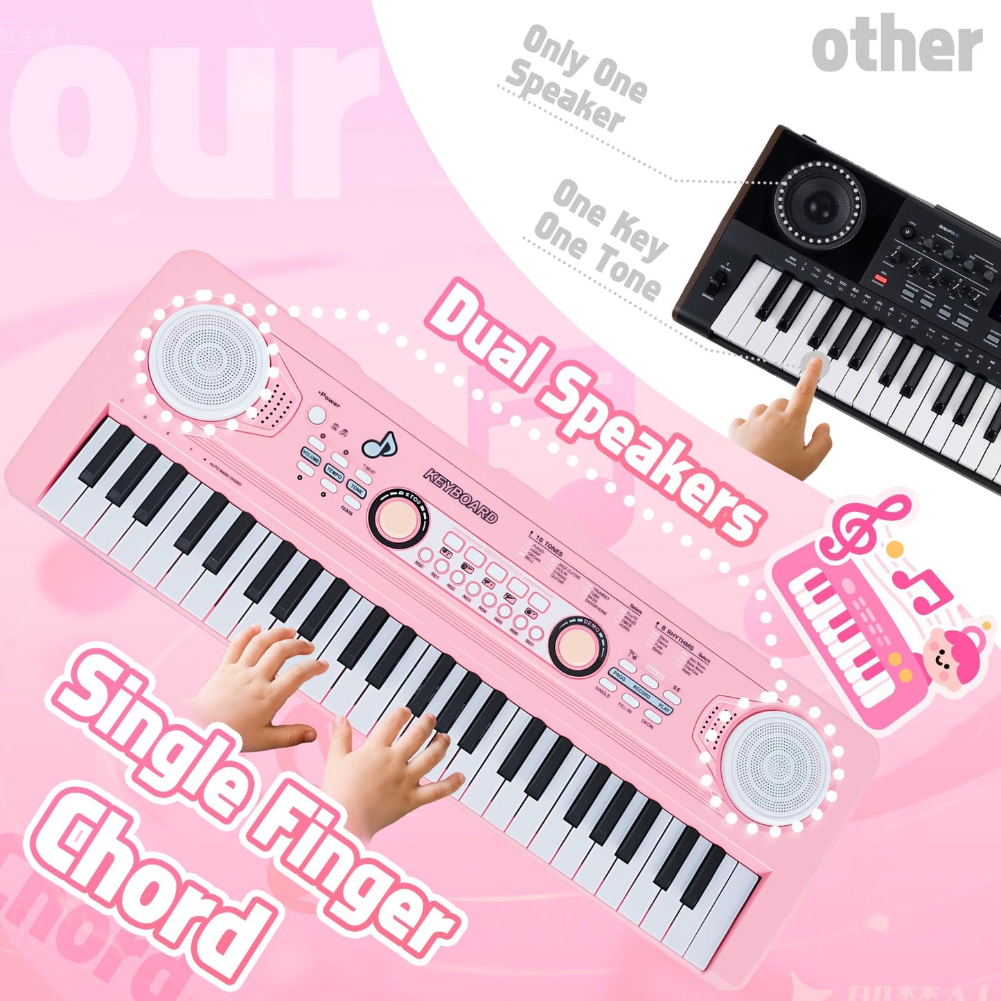 Drmukie 49-Key Pink Piano Keyboard Toy – Fun Musical Gift for Kids Aged 3–7