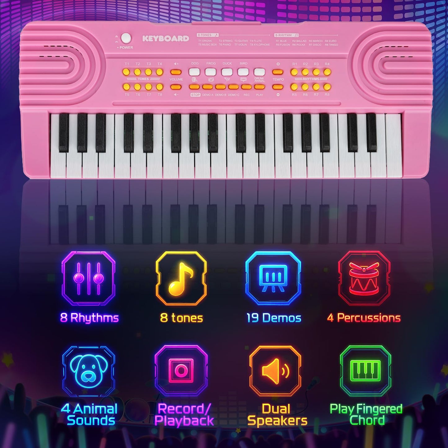 Drmukie Kids Piano Keyboard Toy - Pink 37-Key with Microphone | Great Gift for 3-7 Year Olds