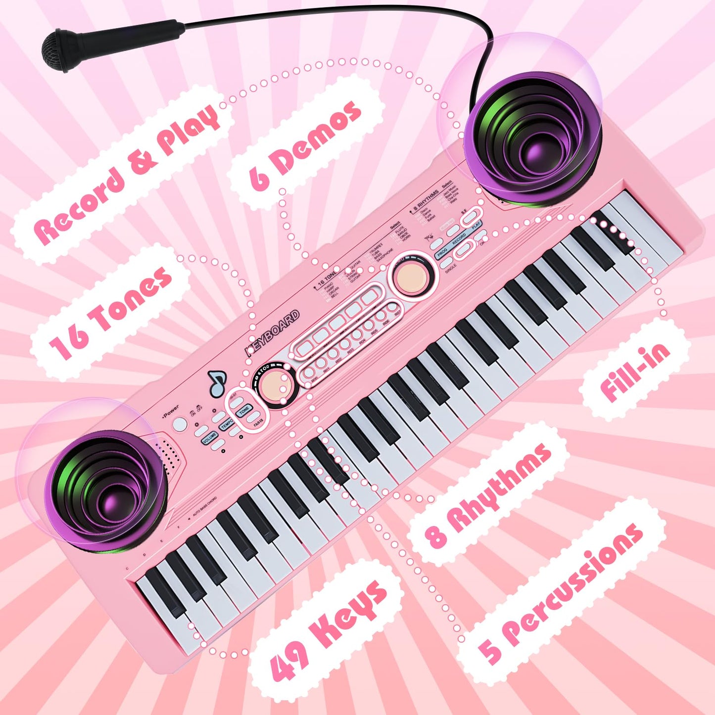 Drmukie 49-Key Pink Piano Keyboard Toy – Fun Musical Gift for Kids Aged 3–7