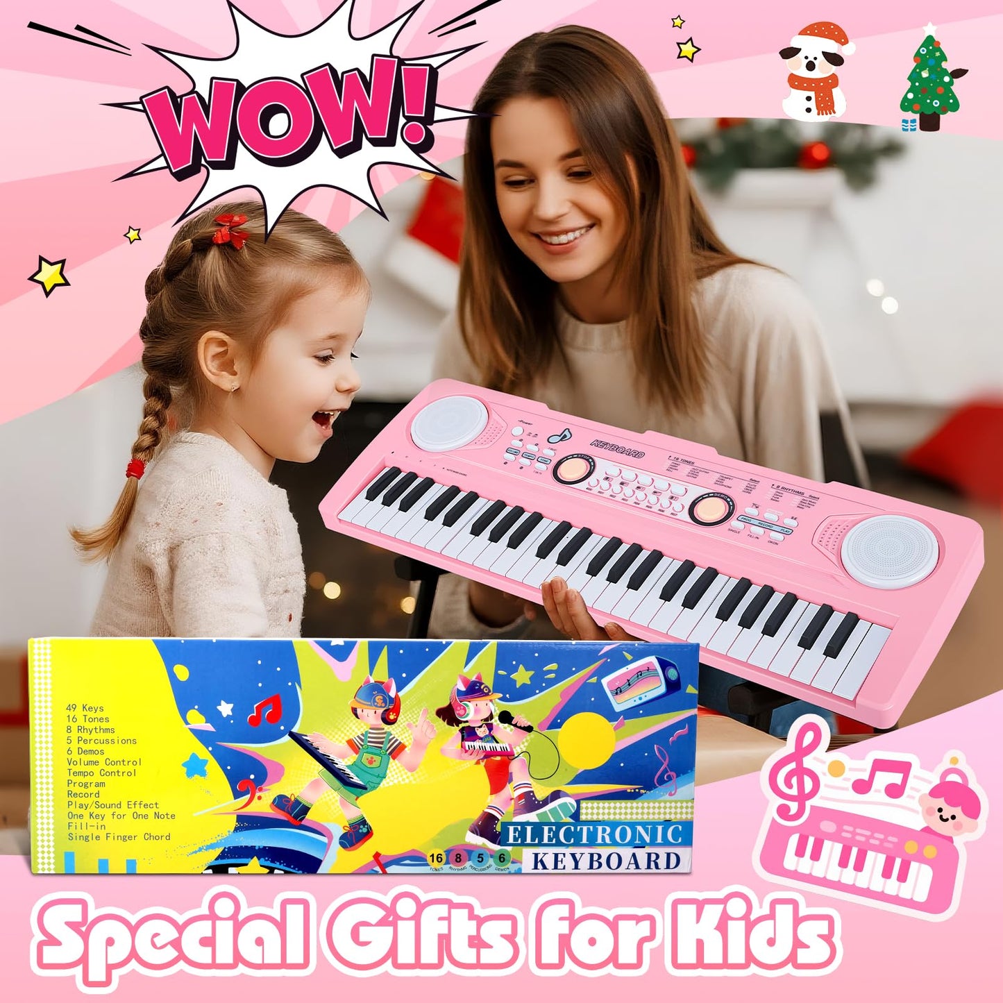 Drmukie 49-Key Pink Piano Keyboard Toy – Fun Musical Gift for Kids Aged 3–7