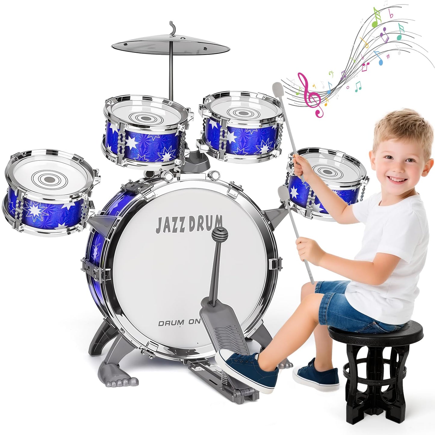 Drmukie Upgraded Drum Set for Toddlers – Jazz Kit with Stool for 3-5 Year Olds