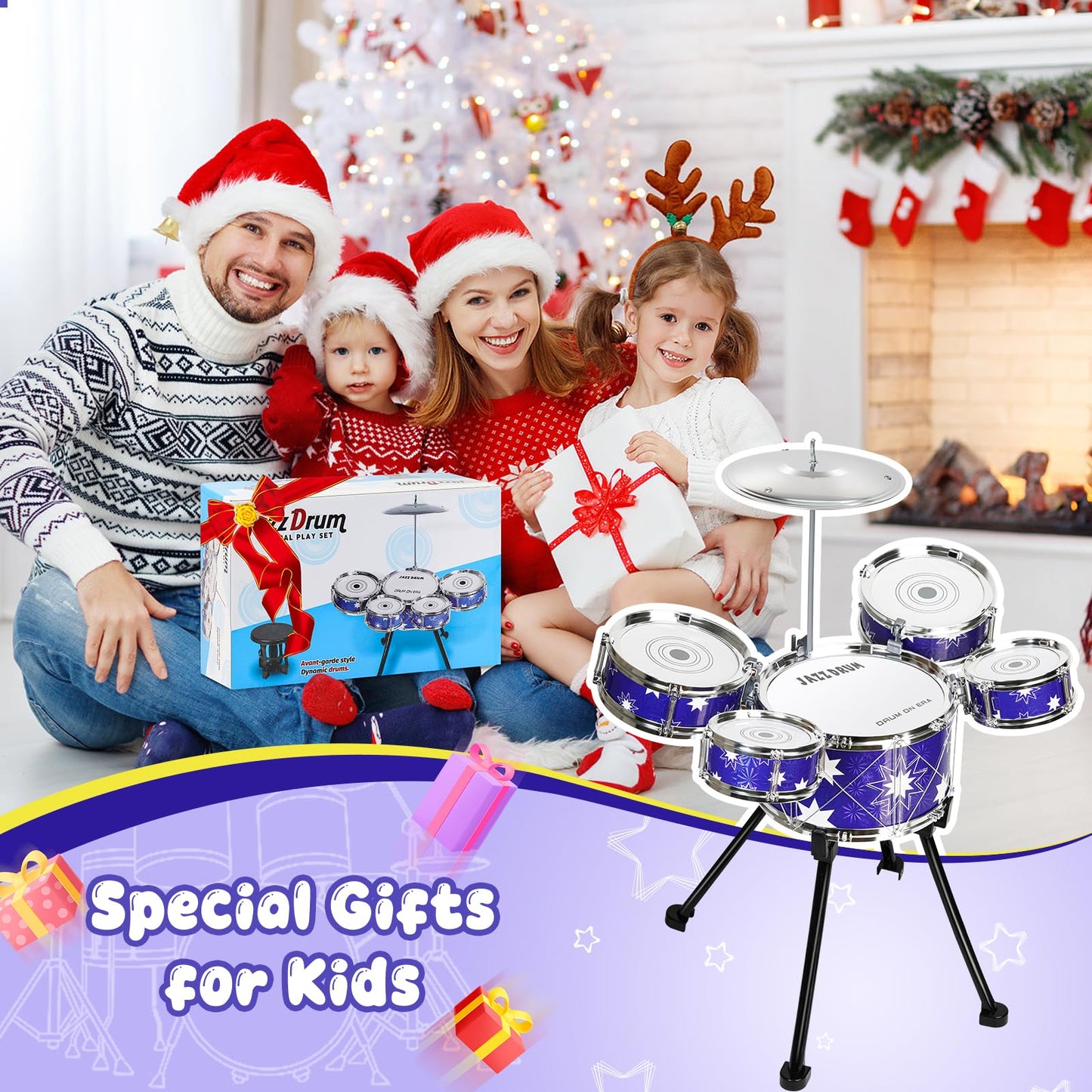 Drmukie Upgraded Toddler Drum Set – 5 Mini Tom Toms, Foam-Tipped Sticks, Stool