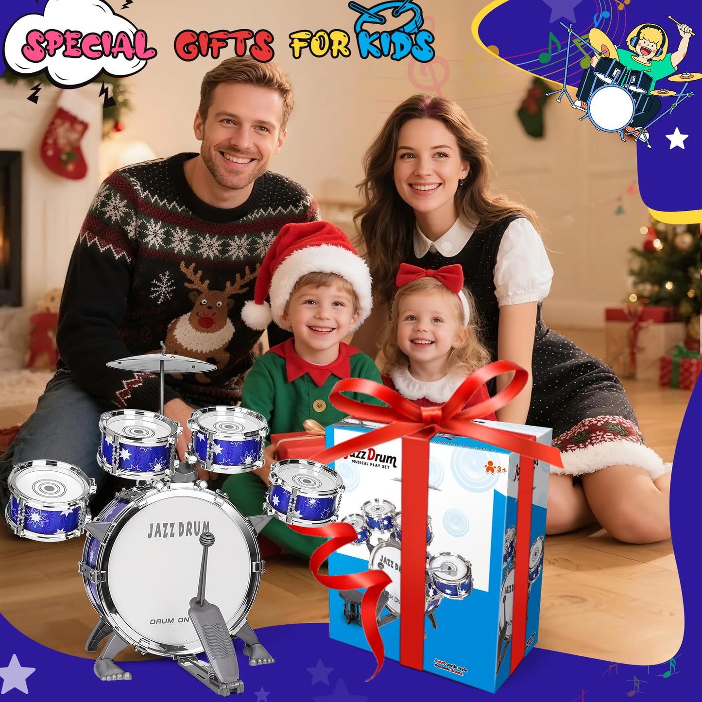 Drmukie Upgraded Drum Set for Toddlers – Jazz Kit with Stool for 3-5 Year Olds