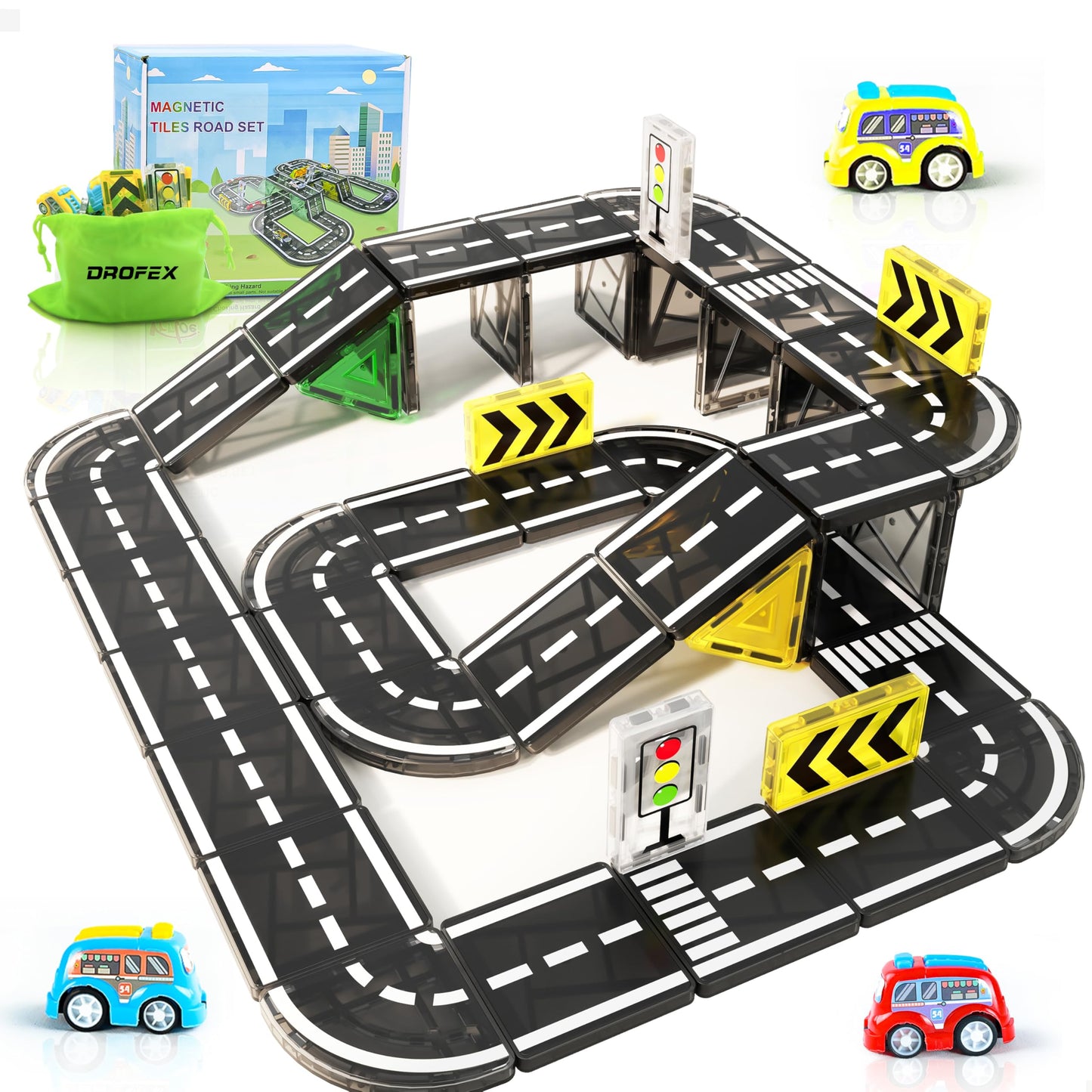 Drofex 42pc Magnetic Tiles Road – STEM Building Toys for Kids 3+