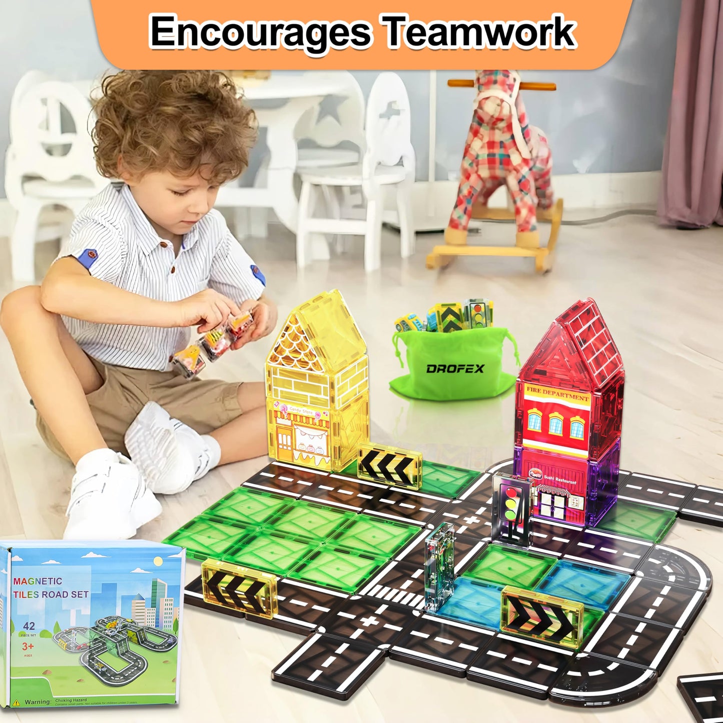 Drofex 42pc Magnetic Tiles Road – STEM Building Toys for Kids 3+