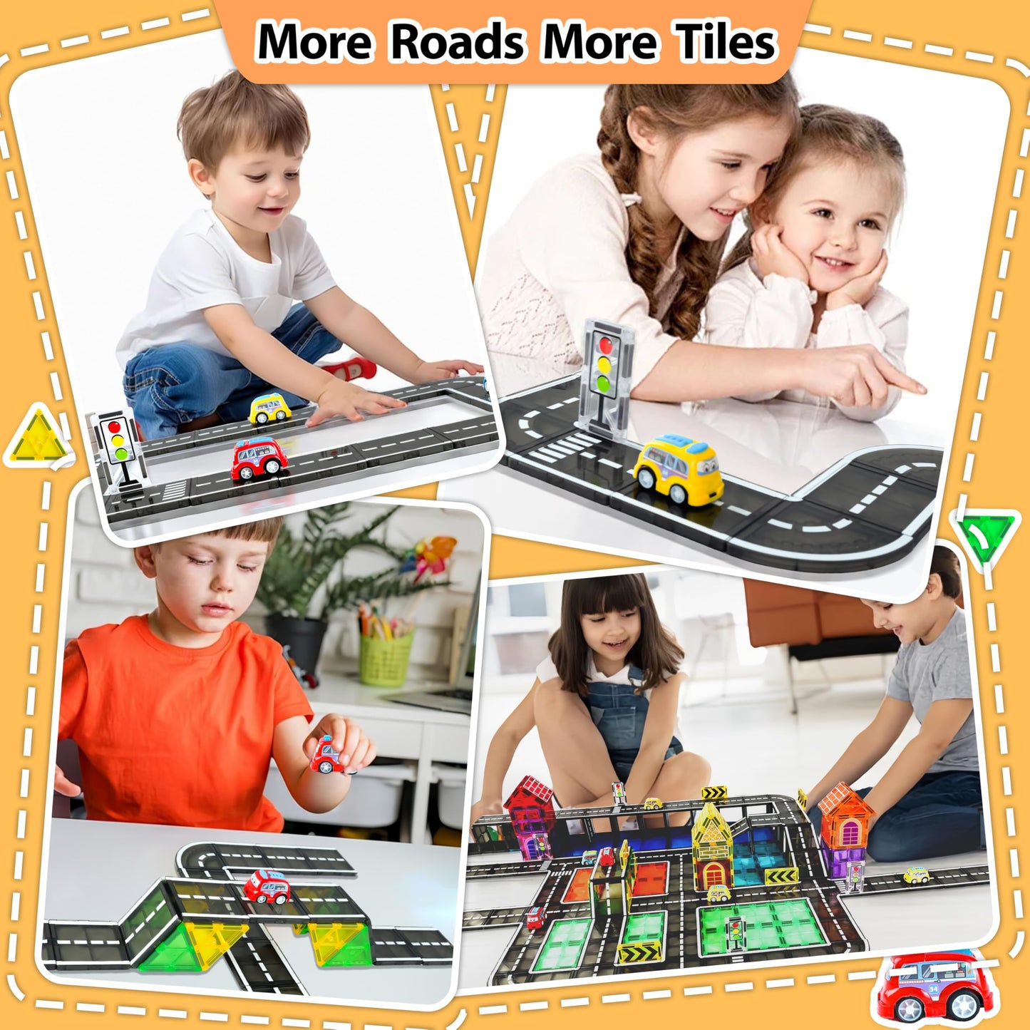 Drofex 42pc Magnetic Tiles Road – STEM Building Toys for Kids 3+