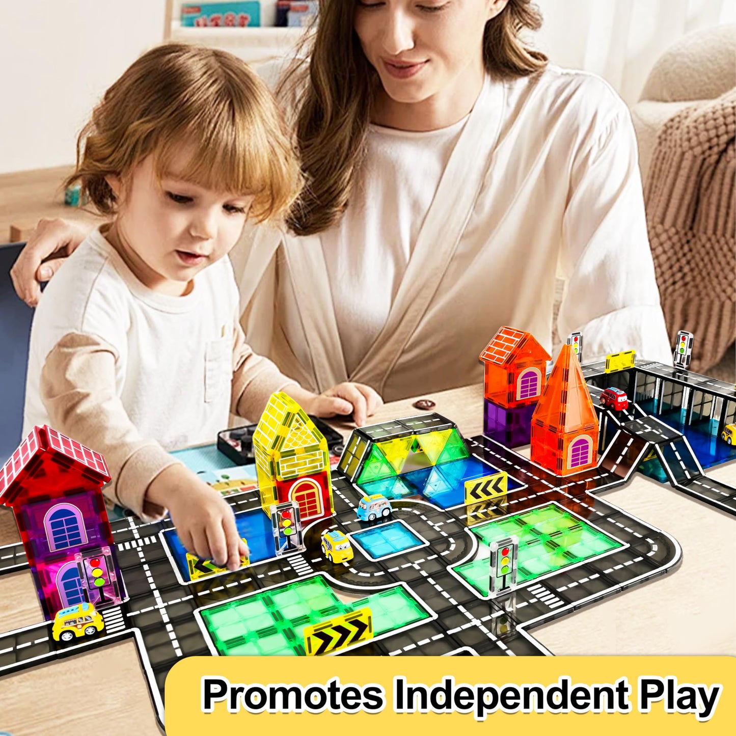Drofex 82pcs Magnetic Tiles Road Set – STEM Building Toys for Kids 3+ | 100% Compatible