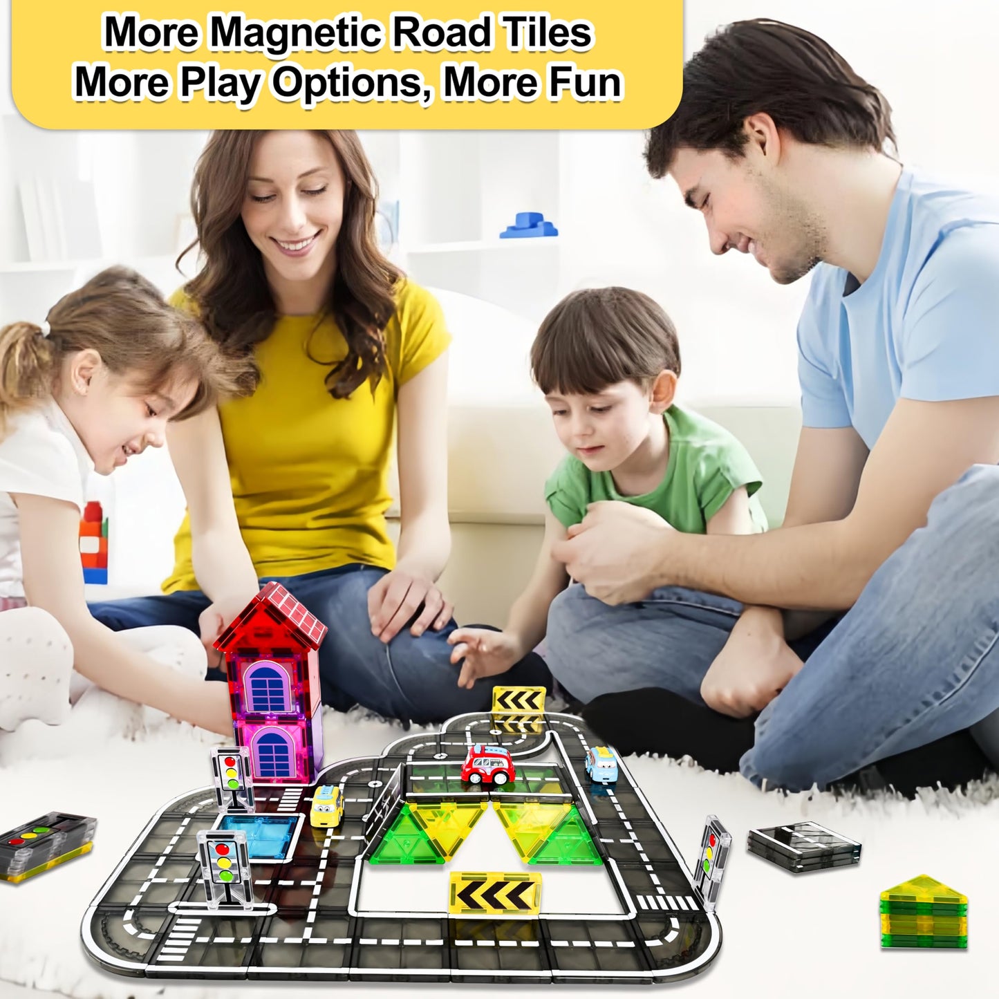 Drofex 82pcs Magnetic Tiles Road Set – STEM Building Toys for Kids 3+ | 100% Compatible