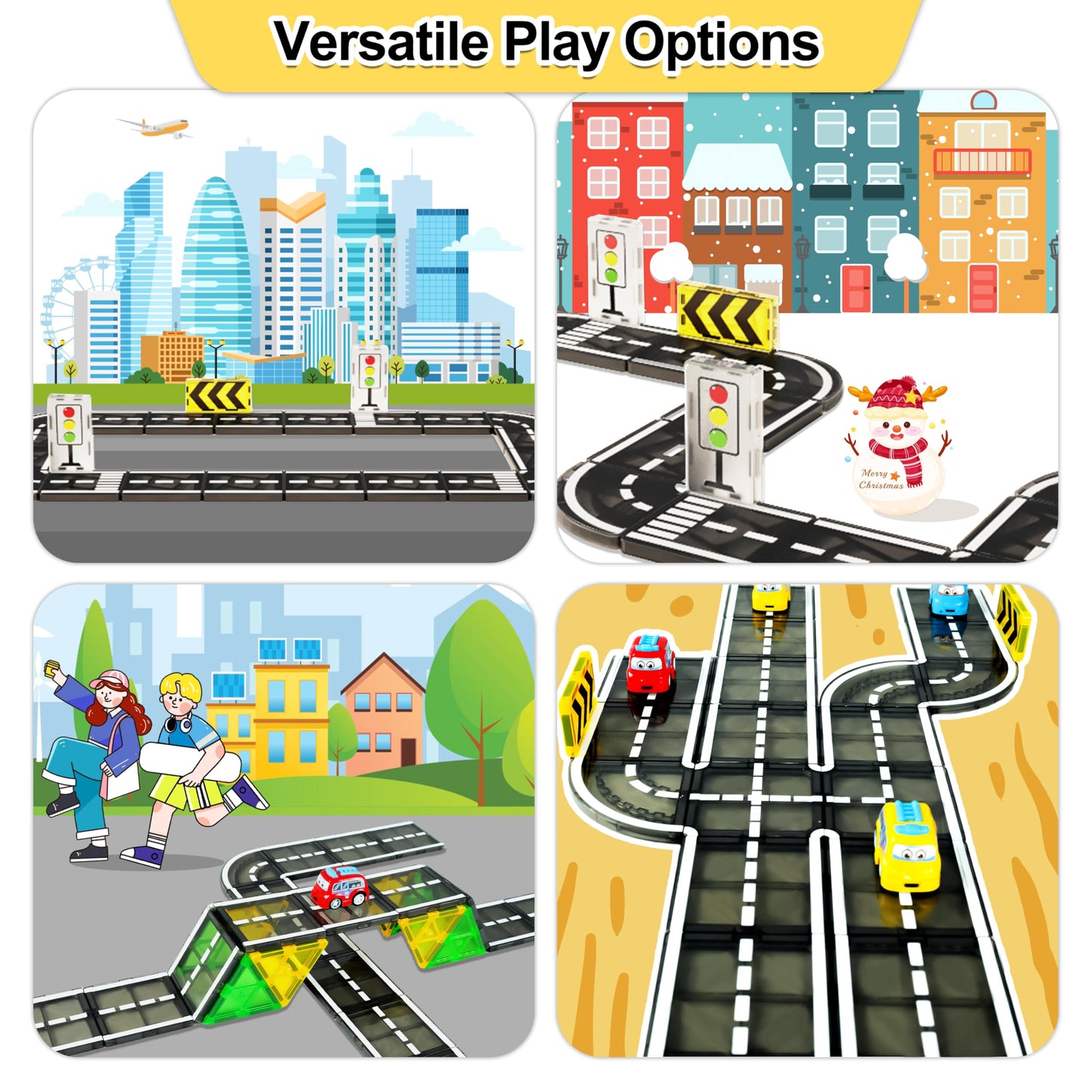 Drofex 82pcs Magnetic Tiles Road Set – STEM Building Toys for Kids 3+ | 100% Compatible