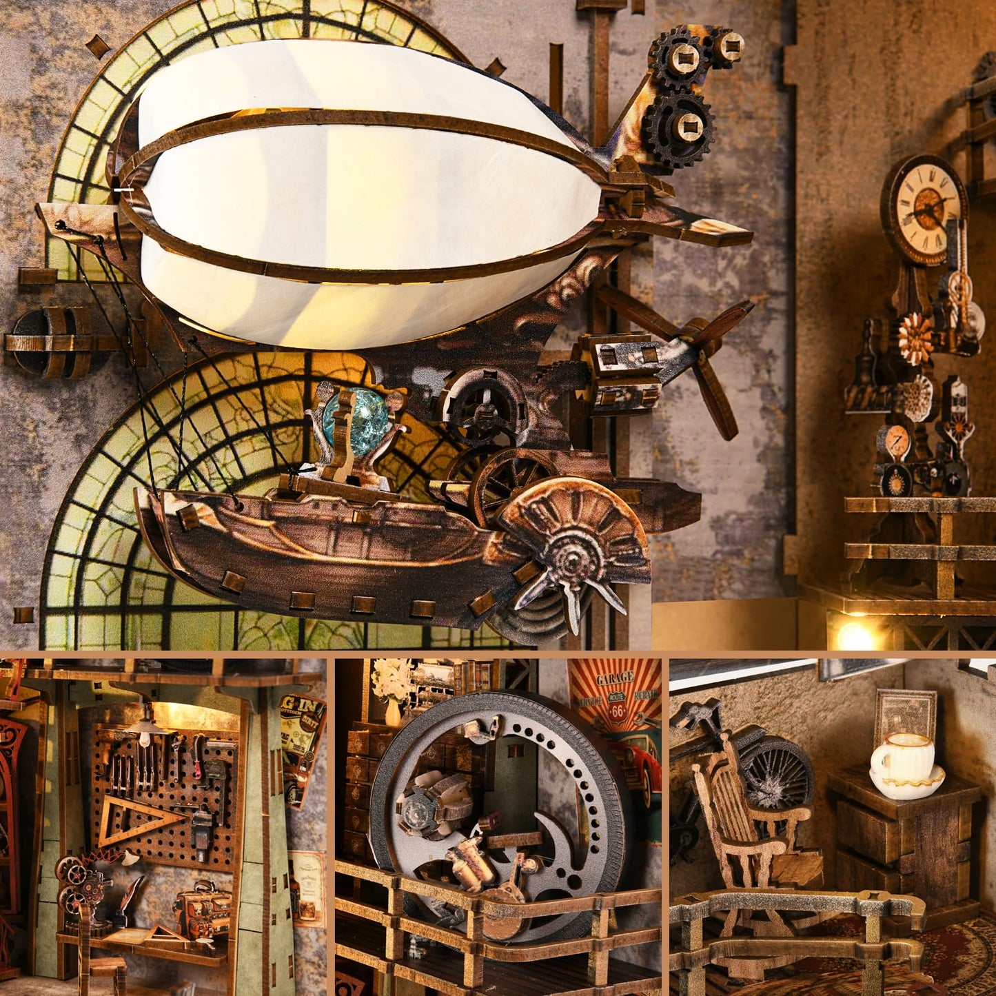 DROICC Book Nook Kit - 3D Steampunk Wooden Puzzle with LED Lights | Uncle Peter's Warehouse