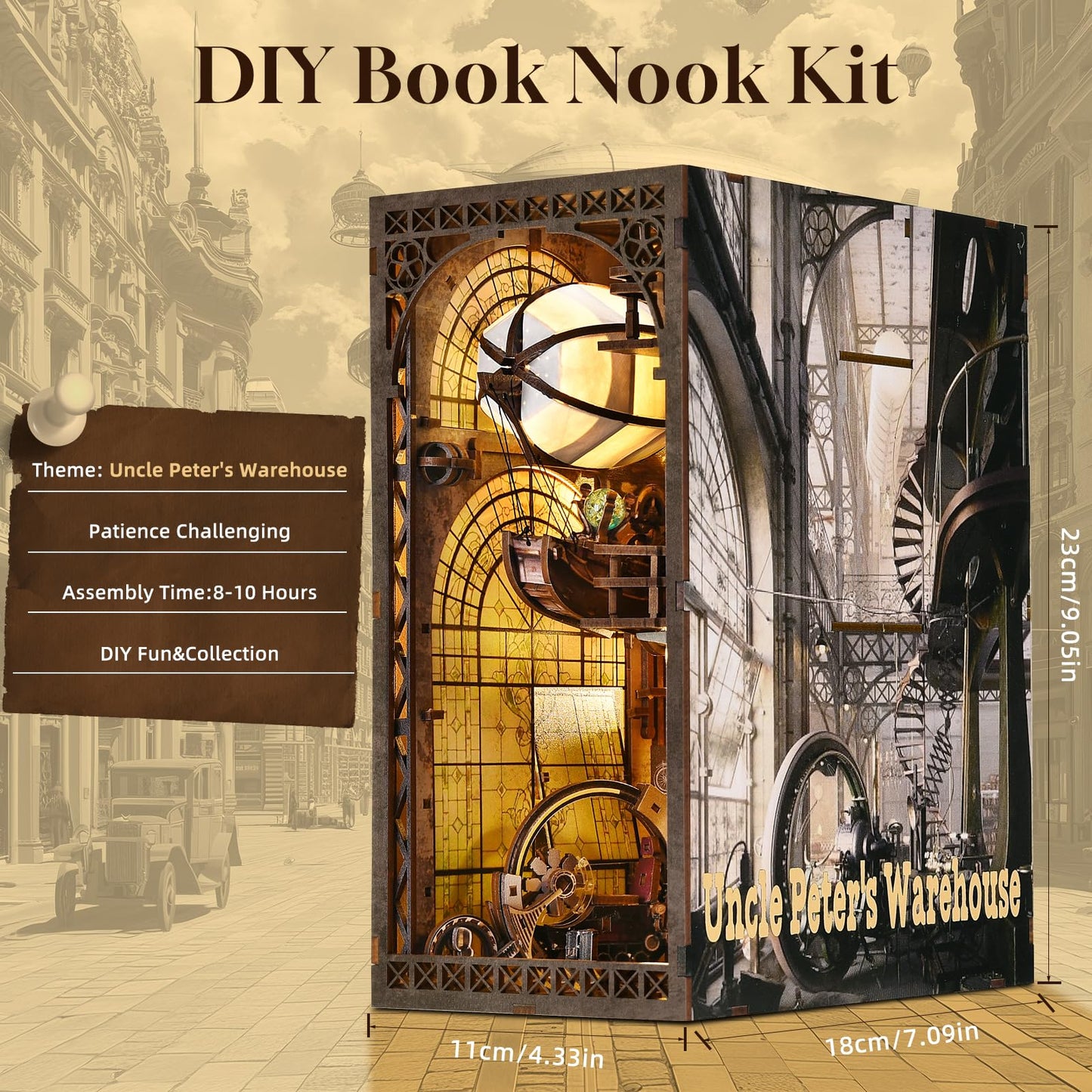 DROICC Book Nook Kit - 3D Steampunk Wooden Puzzle with LED Lights | Uncle Peter's Warehouse