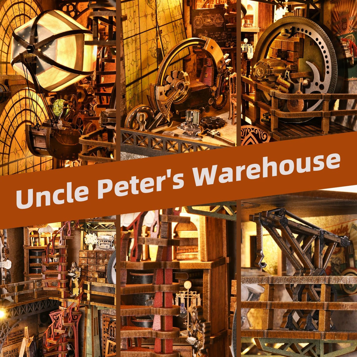 DROICC Book Nook Kit - 3D Steampunk Wooden Puzzle with LED Lights | Uncle Peter's Warehouse