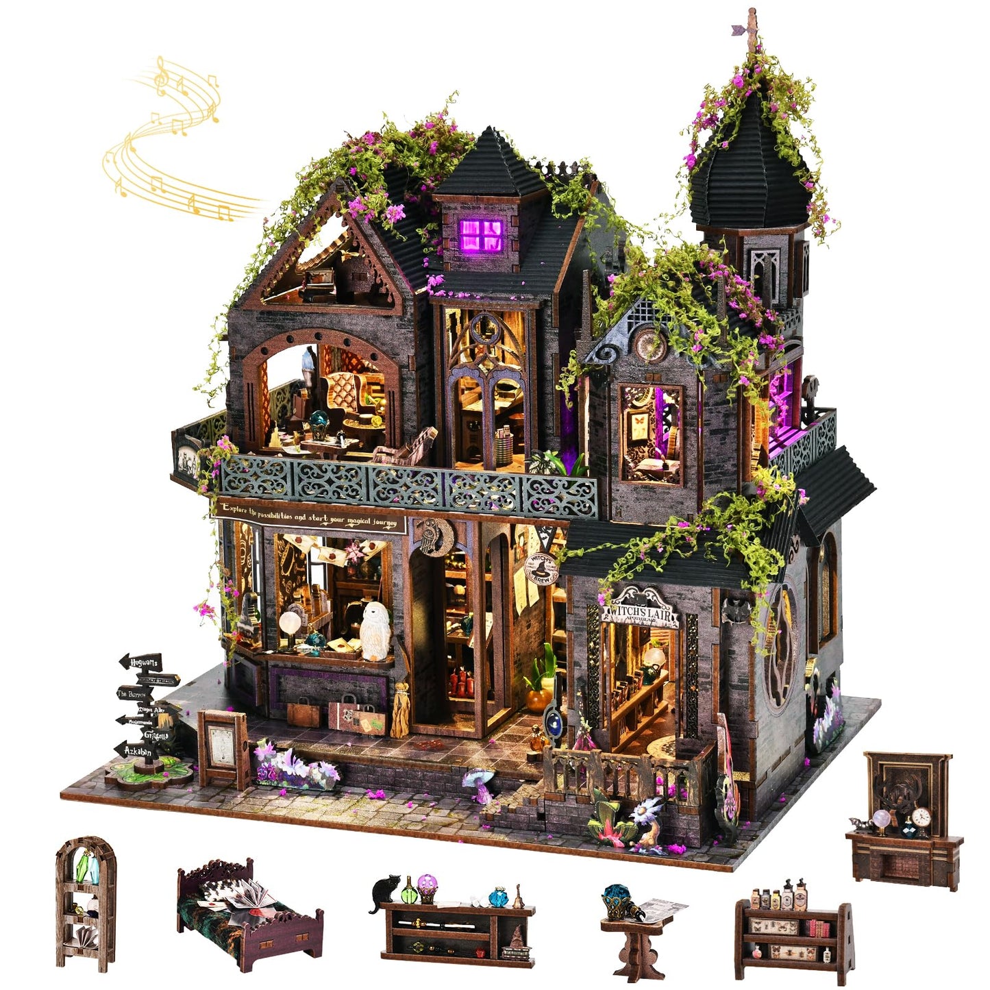 DROICC DIY Miniature House Kit: Gothic Witch Castle with LED Lights