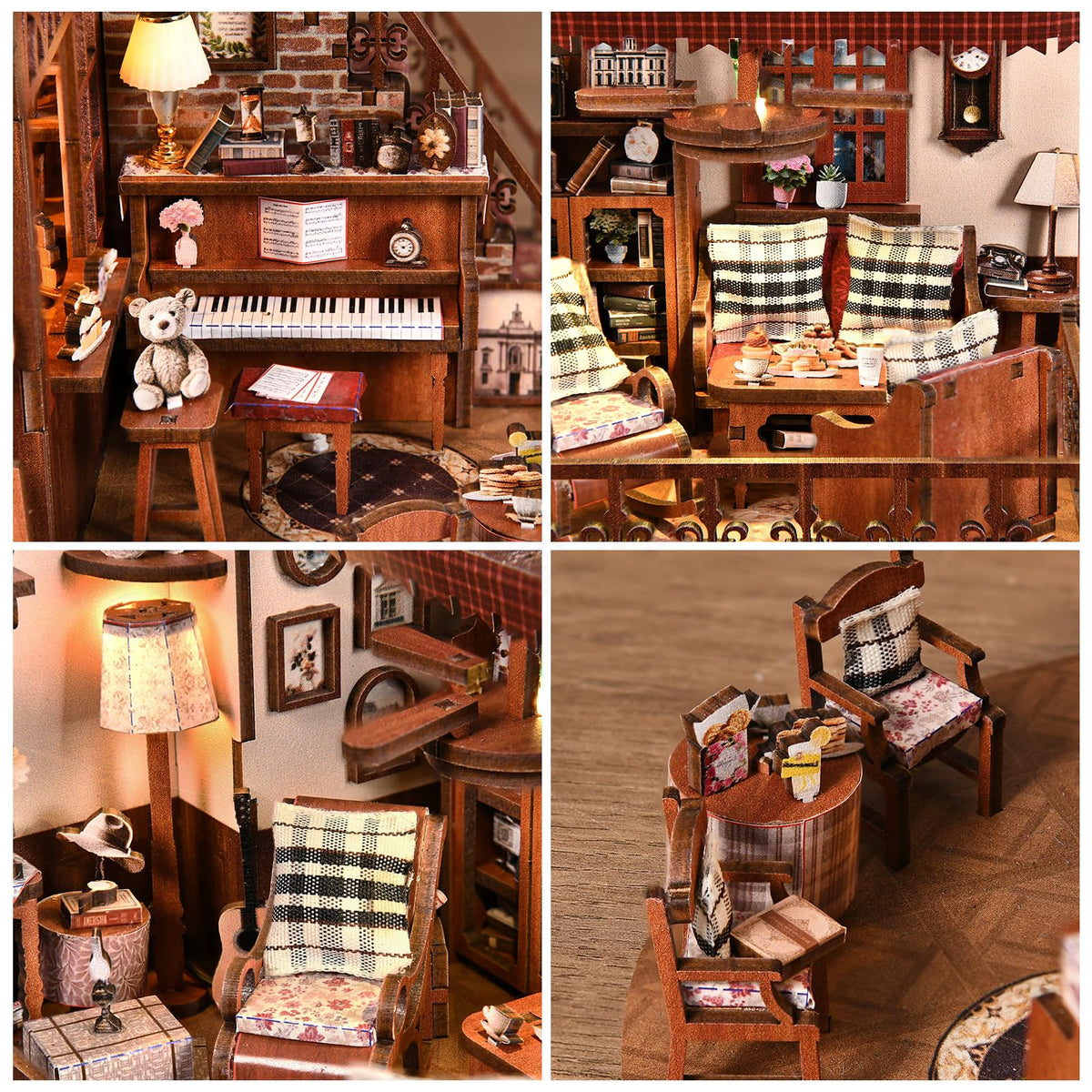 DROICC DIY Miniature House Kit - Two-Story Vintage Dessert Cafe with LED Lights