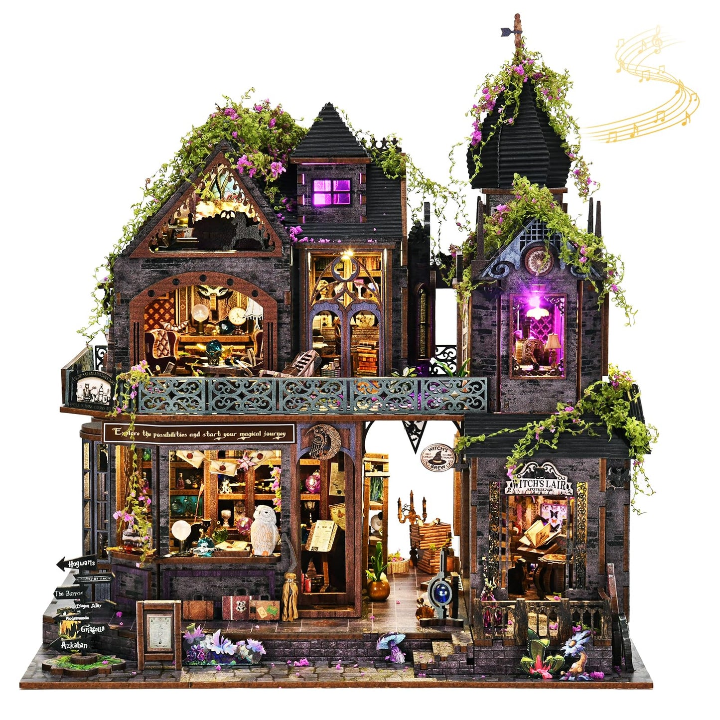DROICC DIY Miniature House Kit: Gothic Witch Castle with LED Lights