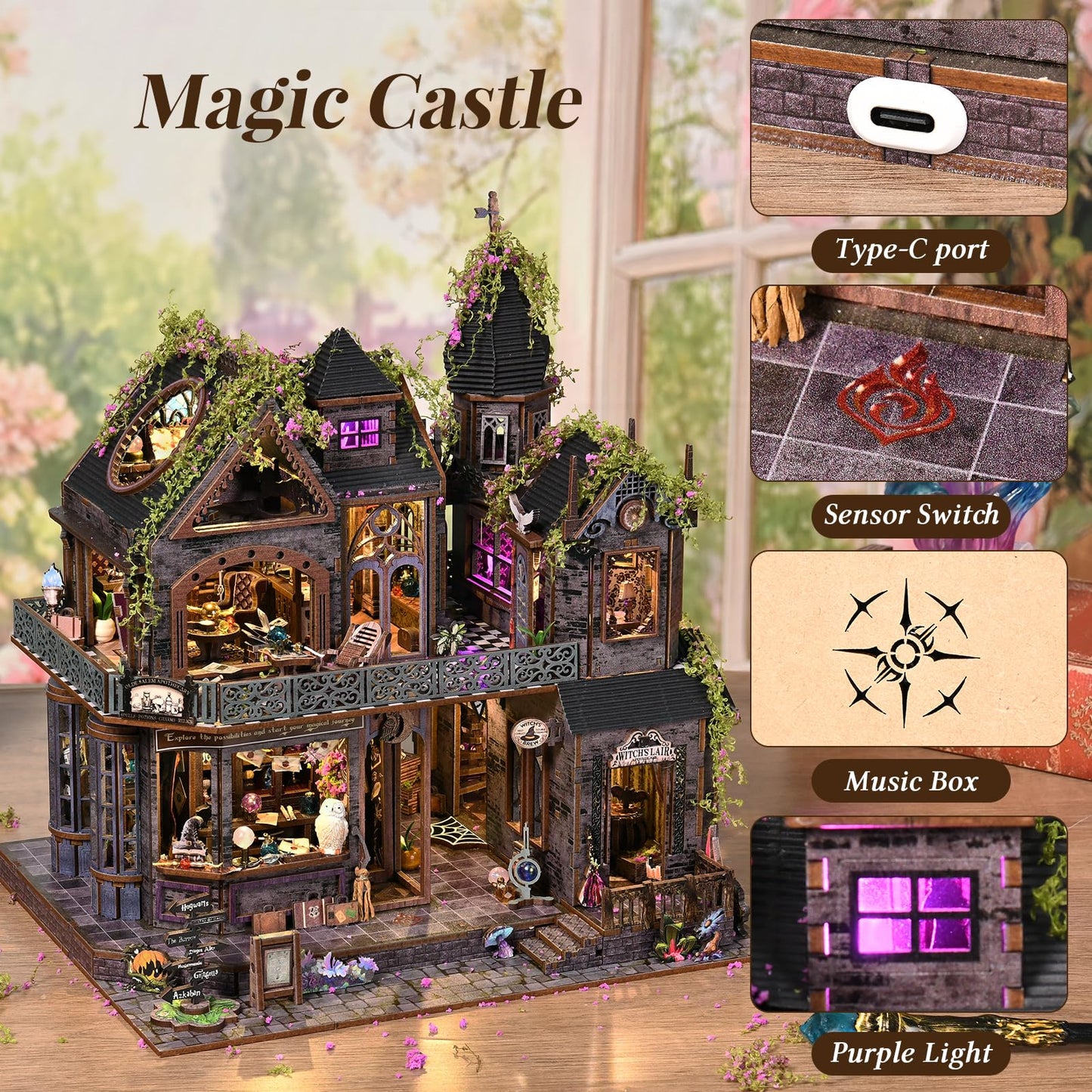 DROICC DIY Miniature House Kit: Gothic Witch Castle with LED Lights