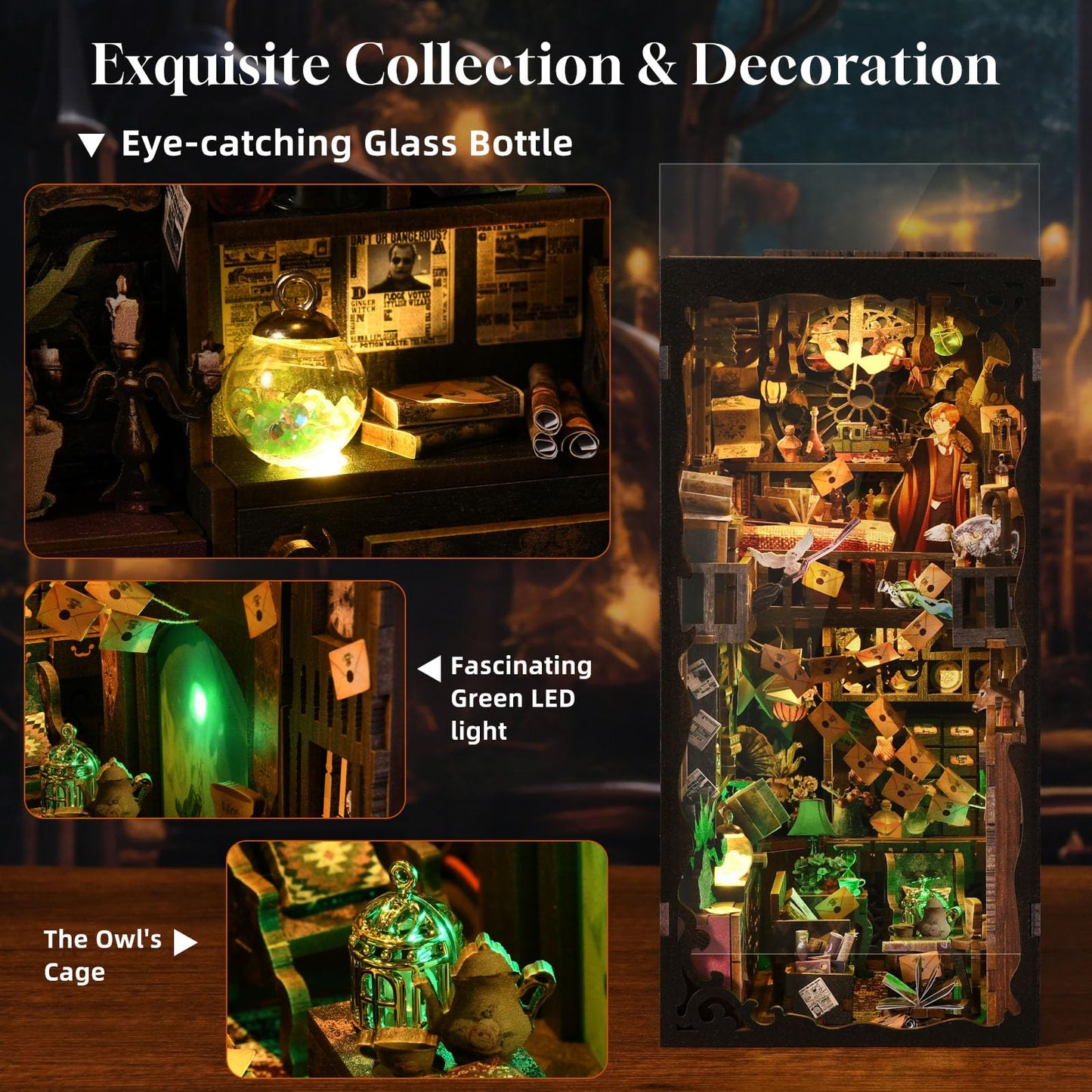DROICC Book Nook Kit for Adults & Teens — DIY 3D Wooden Puzzle Bookends with LED Lights