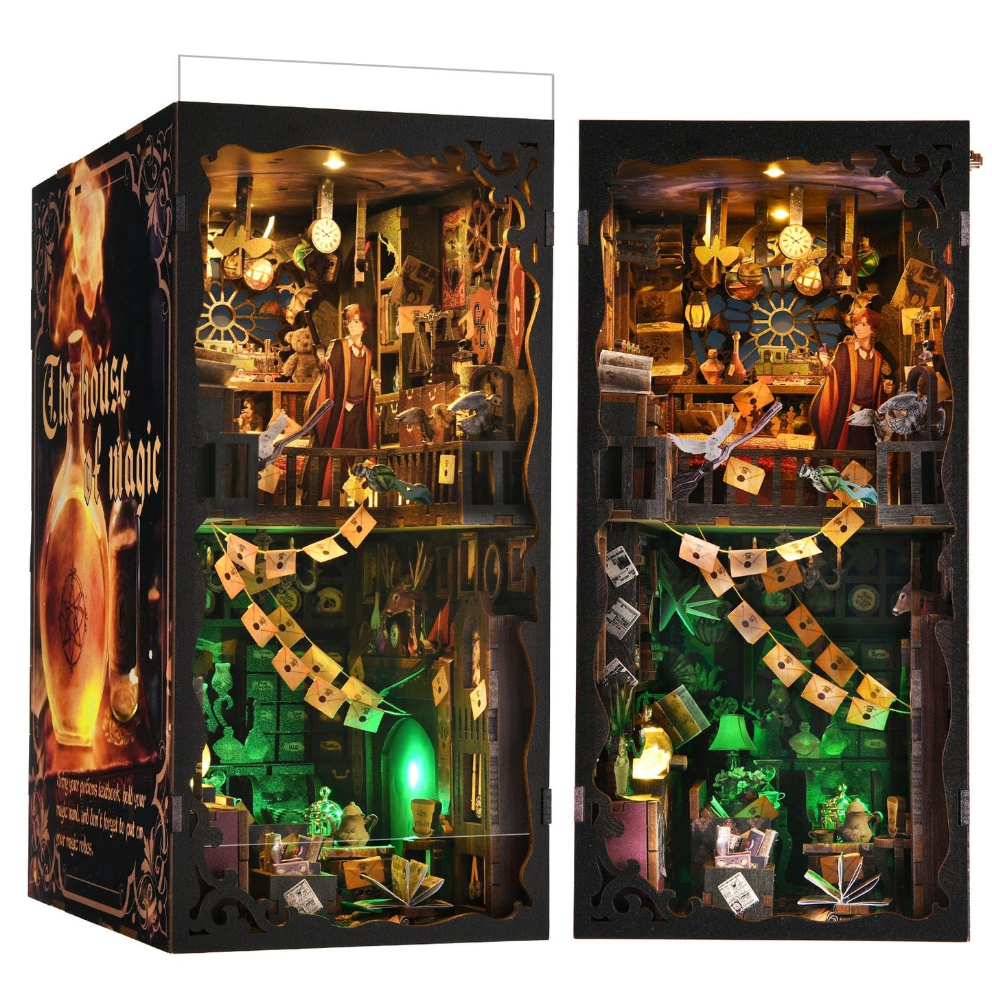 DROICC Book Nook Kit for Adults & Teens — DIY 3D Wooden Puzzle Bookends with LED Lights