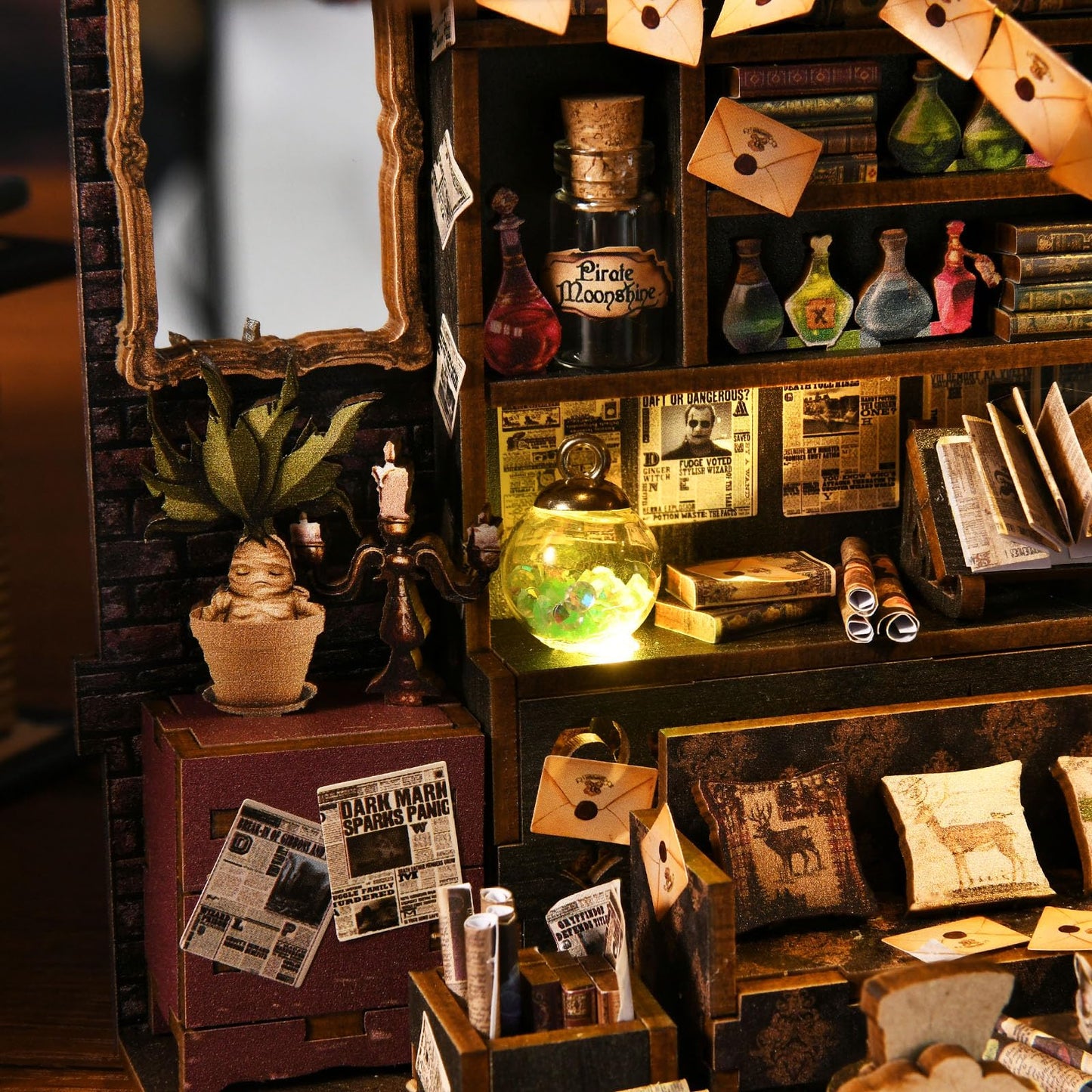 DROICC Book Nook Kit for Adults & Teens — DIY 3D Wooden Puzzle Bookends with LED Lights