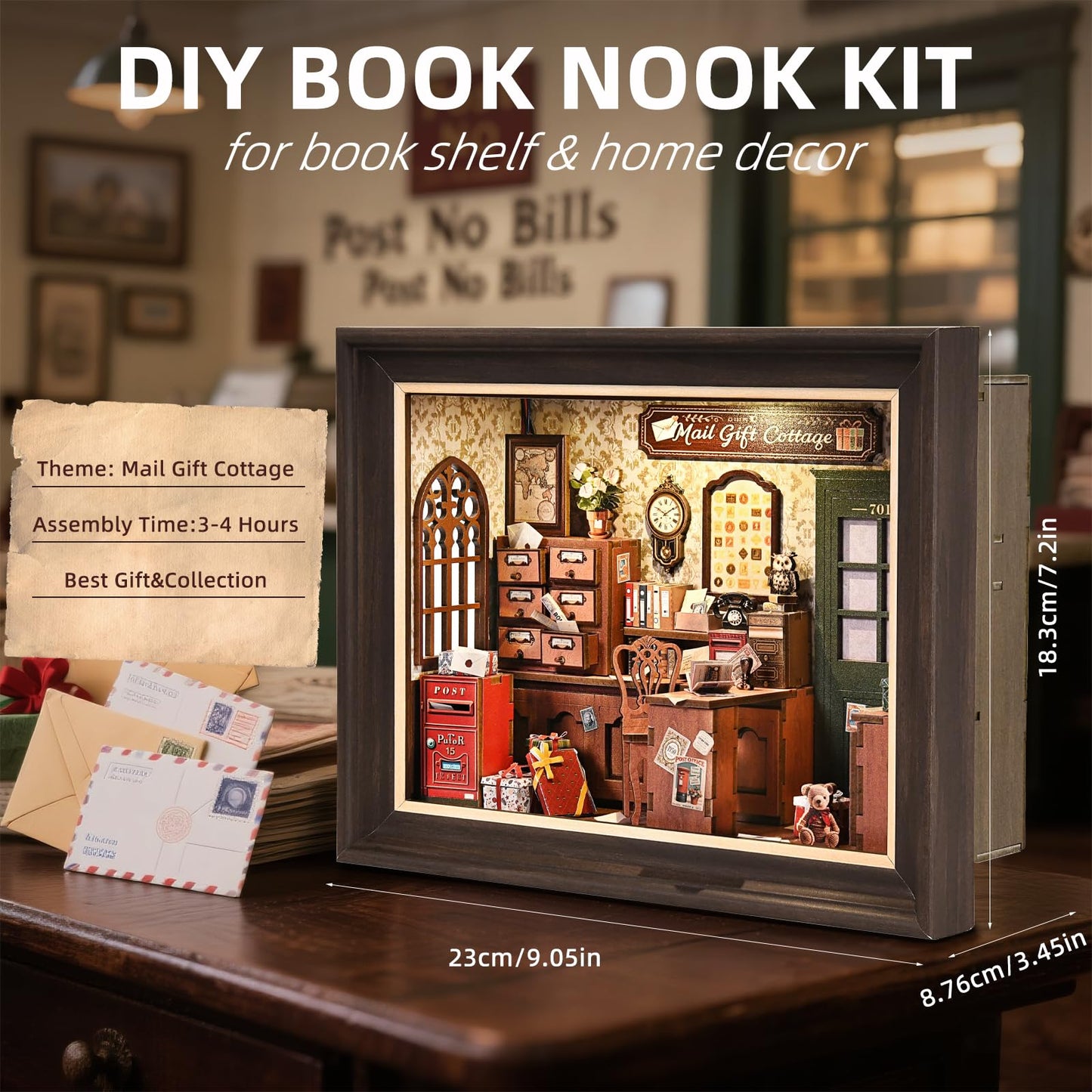 Book Nook Kit by DROICC: 3D Wooden Puzzle with LED Touch Control & Wall-Mount Frame