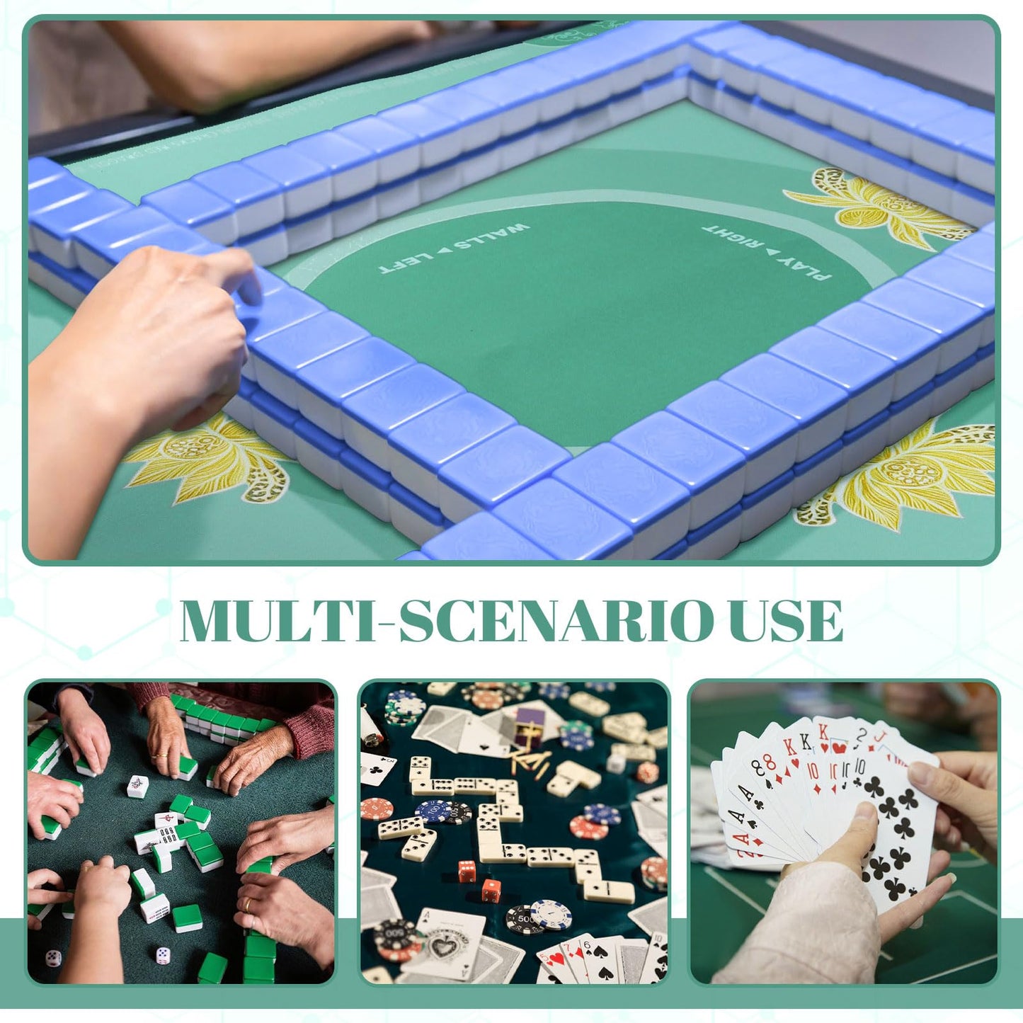 Drounphi Mahjong Mat 31.5x31.5 Inch – Neoprene Table Mat with Rules, Anti-Slip, Noise Reduction