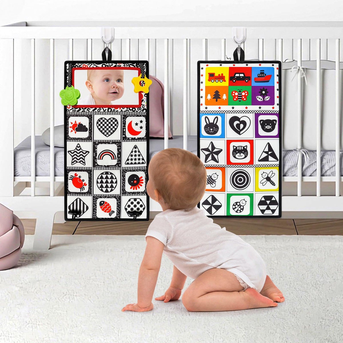 Dr.Rapeti Tummy Time Floor Mirror – High-Contrast Baby Toy with Safe Teethers (Non-Toxic, Washable)