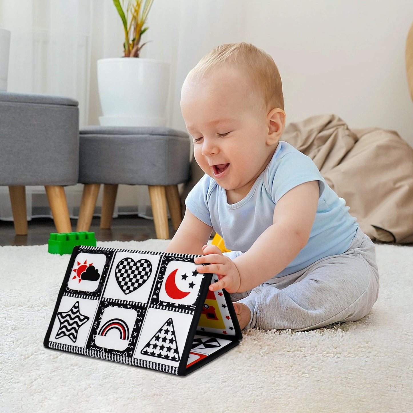 Dr.Rapeti Tummy Time Floor Mirror – High-Contrast Baby Toy with Safe Teethers (Non-Toxic, Washable)
