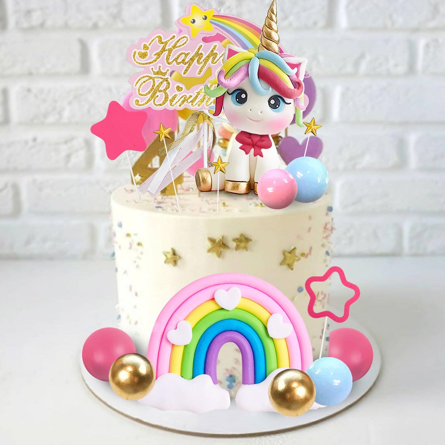 DRWATE 29 PCS Unicorn Cake Topper Set — Unicorn Rainbow Decorations for Birthday Cakes & Baby Showers