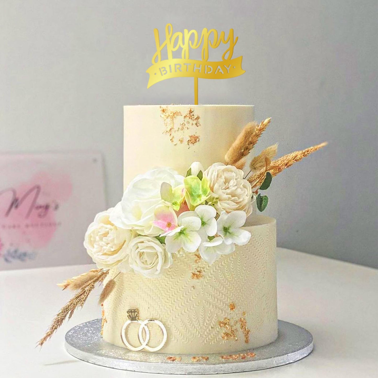 DRWATE 40-Piece Gold Happy Birthday Cake Topper – Acrylic Cake Decorations
