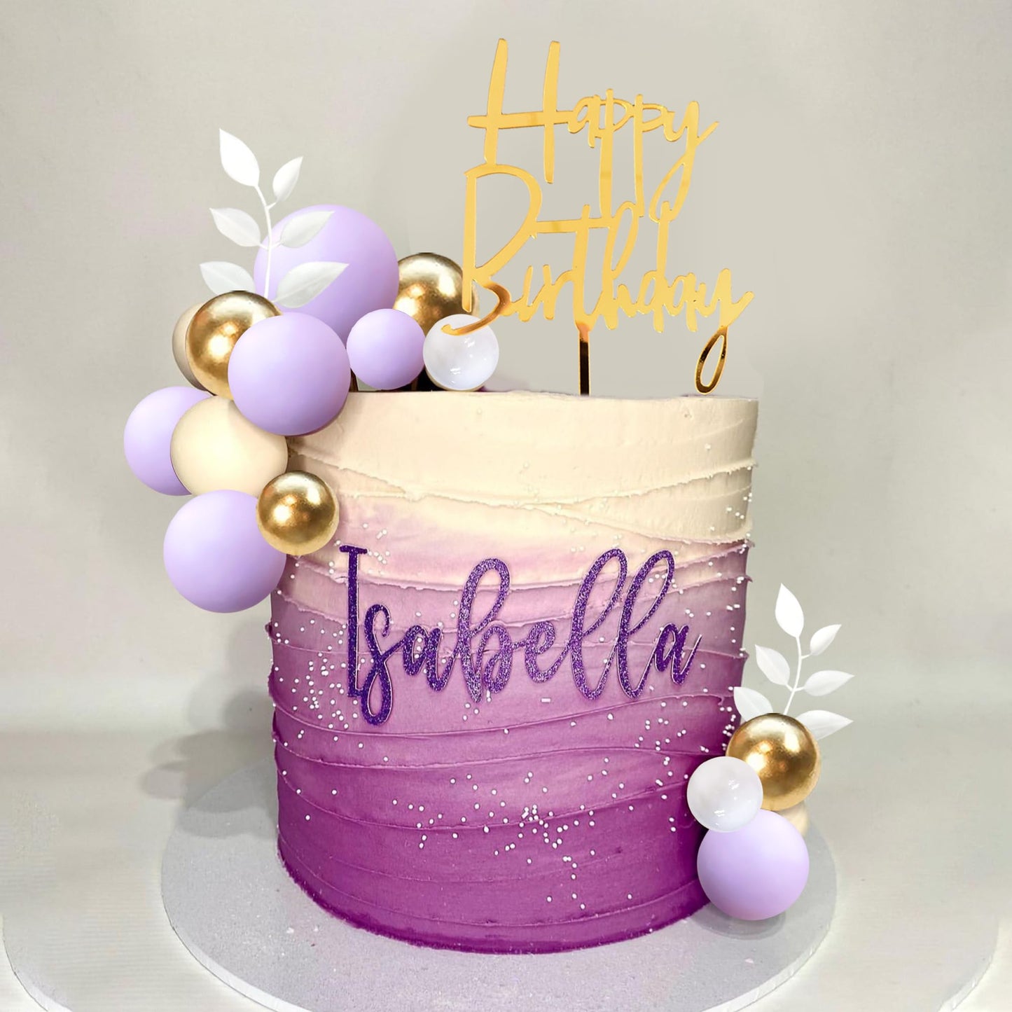 DRWATE Purple Balls Boho Grass Cake Topper – Purple, White & Gold Decor