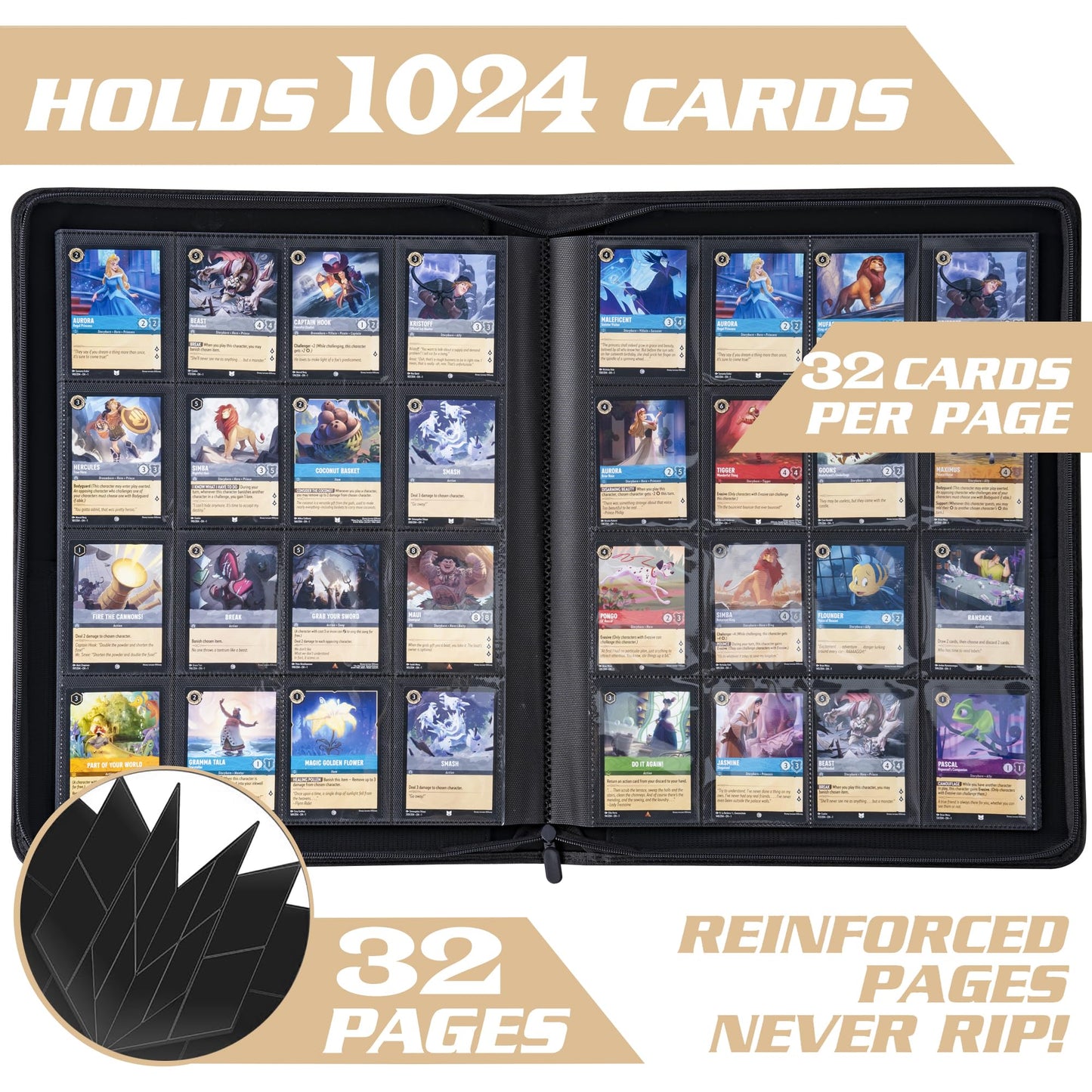 DRZERUI Lorcana Binder – 1024 Card, 16-Pocket Album (Classic Black)