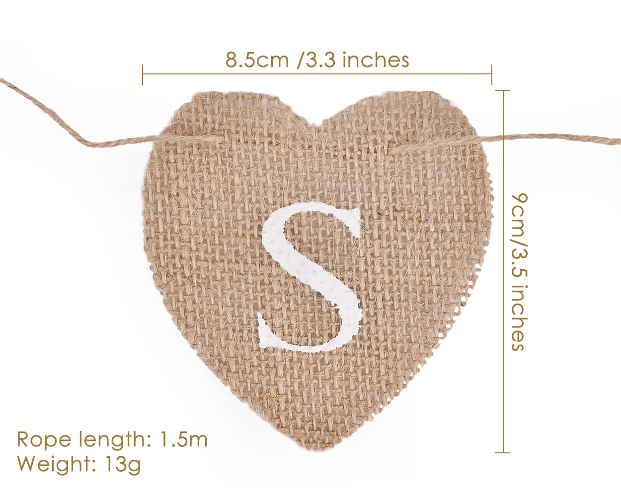 DS. DISTINCTIVE STYLE Heart Jute Burlap Cards Banner – 9x9cm for Weddings, Parties & Photo Props