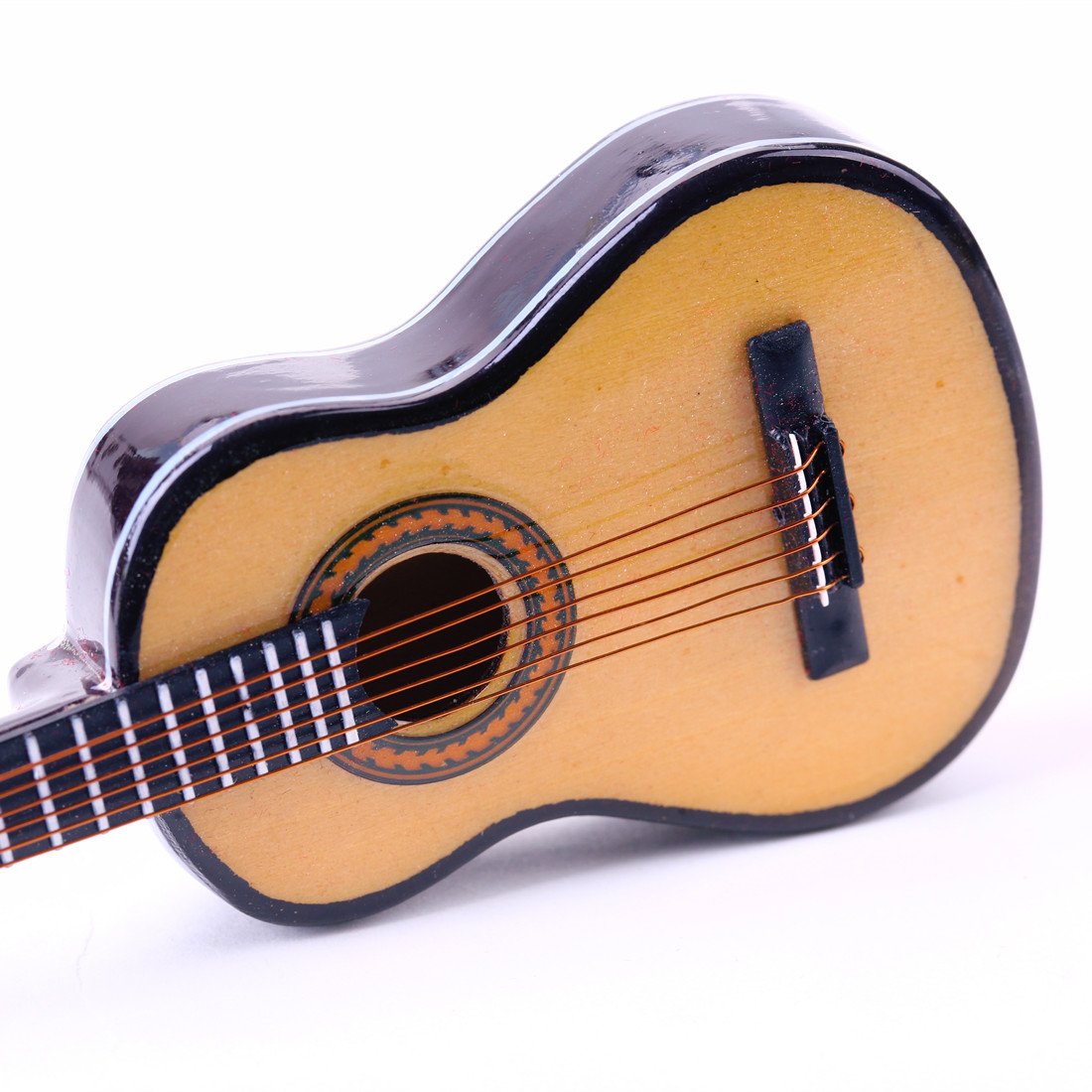 Dselvgvu Wooden Miniature Guitar with Stand and Case – Collectible Dollhouse Ornament (10 cm x 3.6 cm x 1.5 cm)