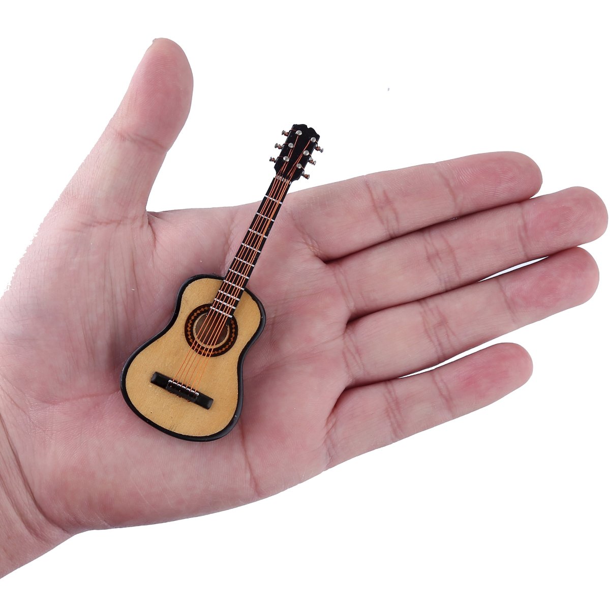 Dselvgvu Wooden Miniature Guitar with Stand and Case – Collectible Dollhouse Ornament (10 cm x 3.6 cm x 1.5 cm)