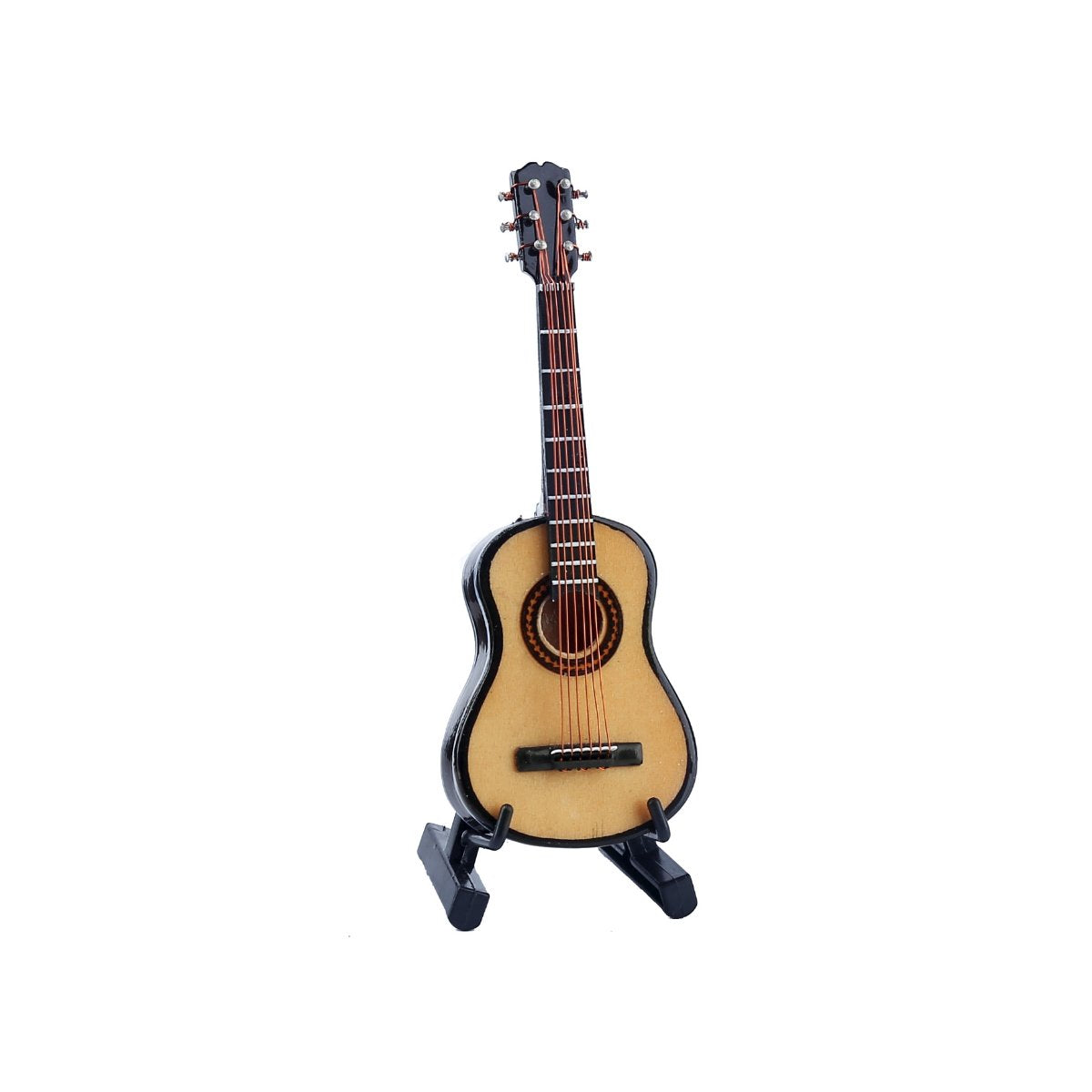 Dselvgvu Wooden Miniature Guitar with Stand and Case – Collectible Dollhouse Ornament (10 cm x 3.6 cm x 1.5 cm)