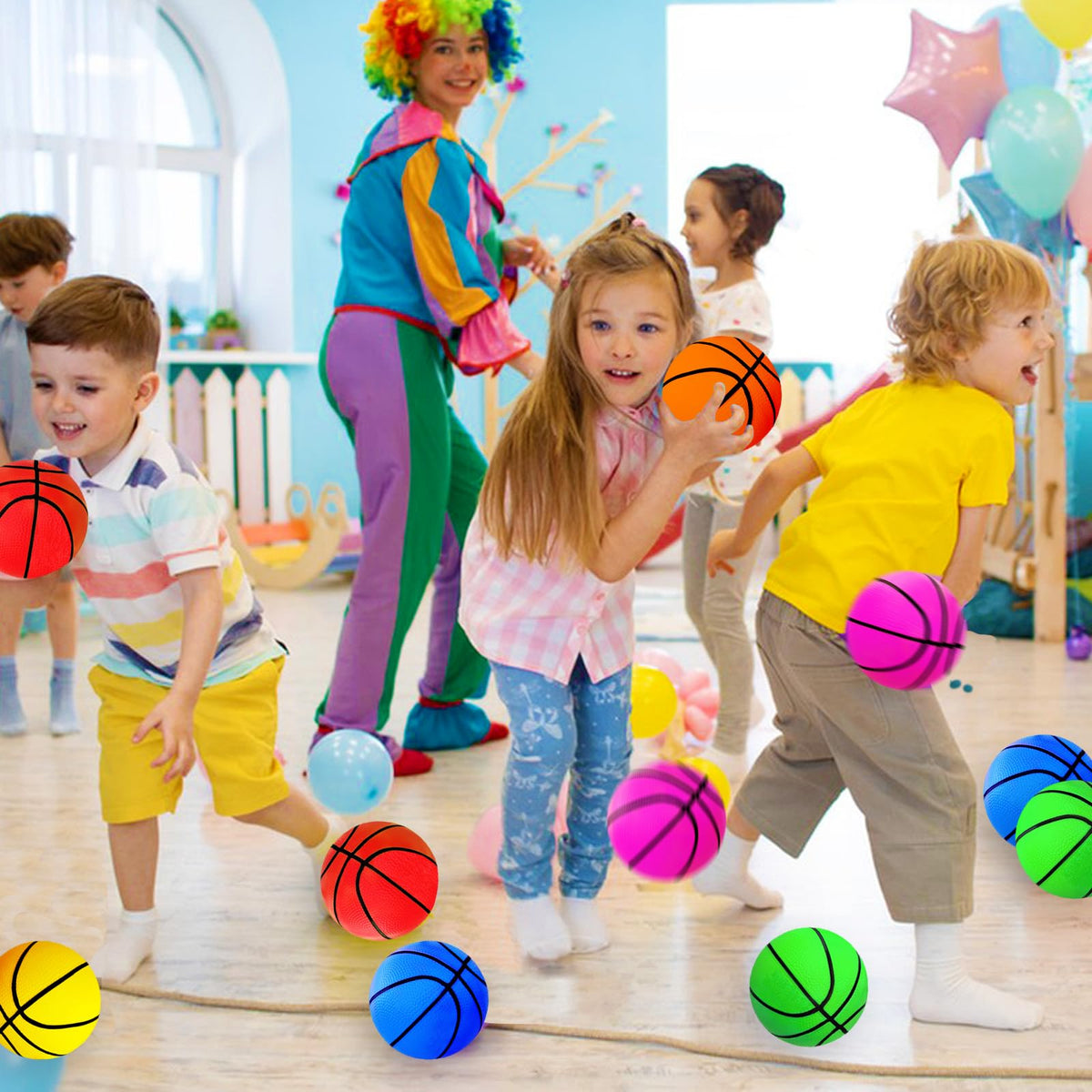 Dshengoo 6Pcs 5-Inch Mini Inflatable Basketballs with Pump | Colorful Rubber Balls for Kids