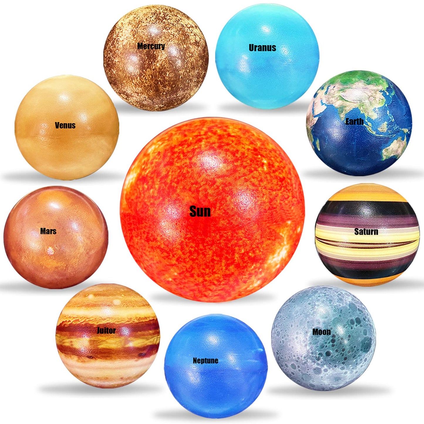 Dshengoo 10P Solar System Stress Balls – Educational Planet Toys
