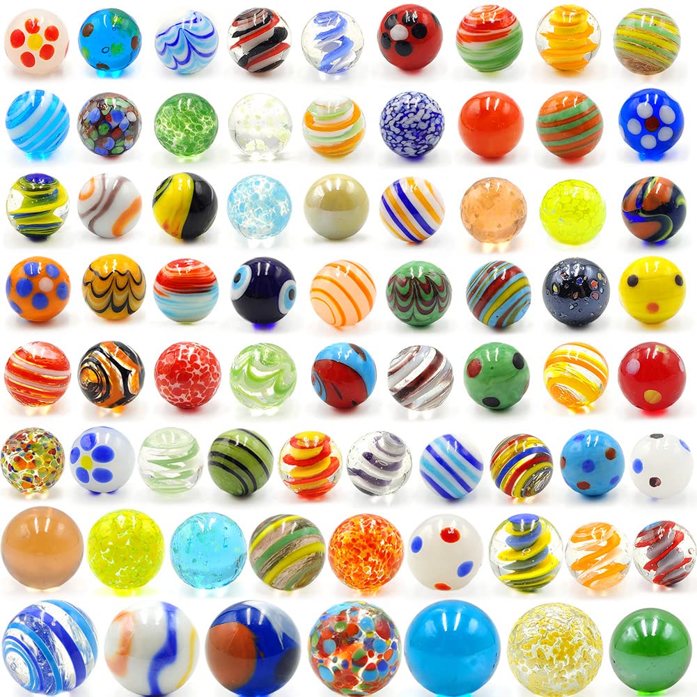 DSHMIXIA 71pcs Assorted Glass Marbles – Handmade Kids Marble Set for Games, Crafts & Learning