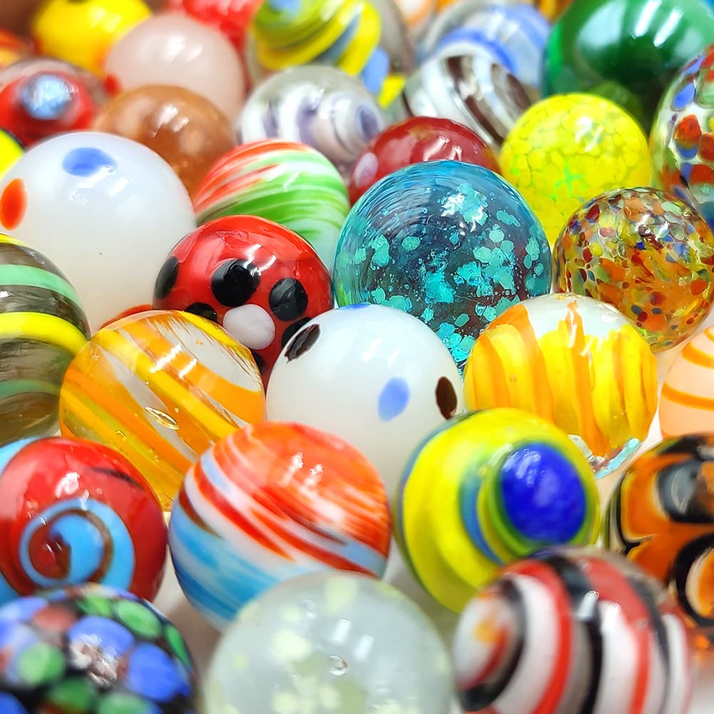DSHMIXIA 71pcs Assorted Glass Marbles – Handmade Kids Marble Set for Games, Crafts & Learning