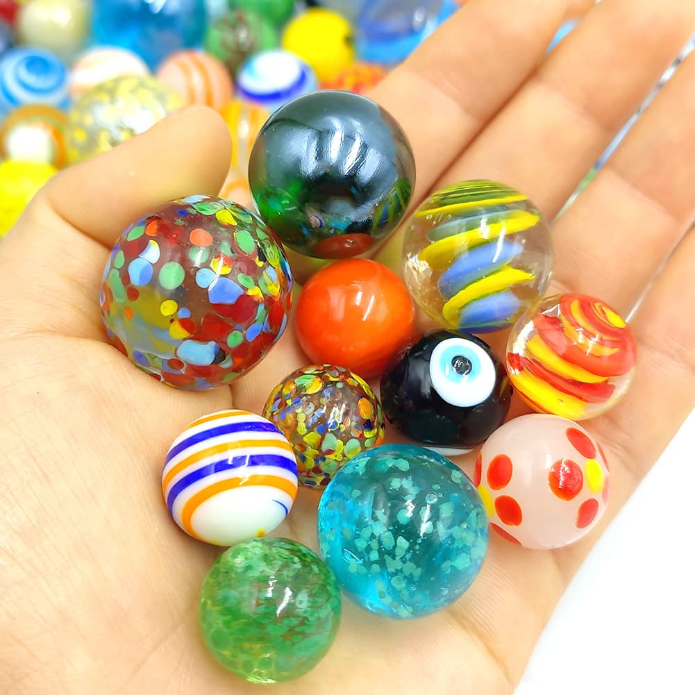 DSHMIXIA 71pcs Assorted Glass Marbles – Handmade Kids Marble Set for Games, Crafts & Learning