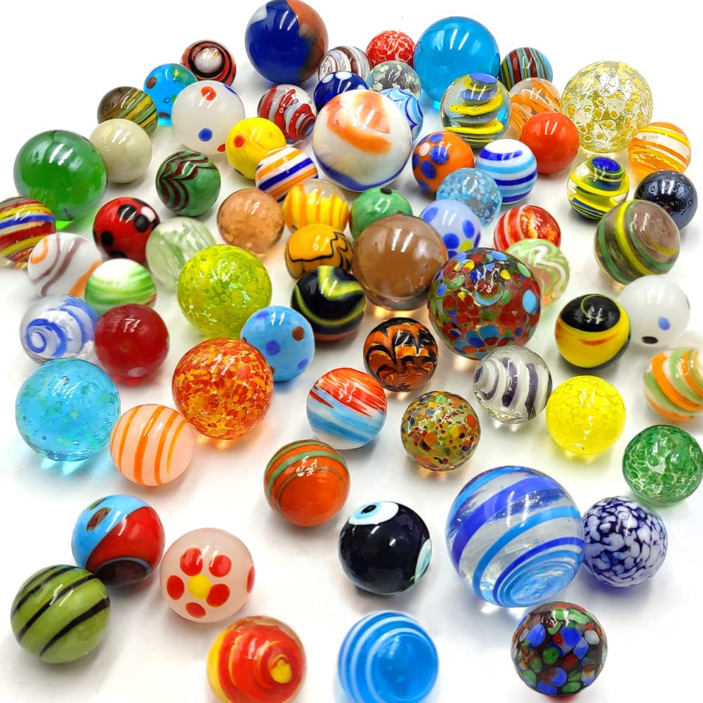 DSHMIXIA 71pcs Assorted Glass Marbles – Handmade Kids Marble Set for Games, Crafts & Learning