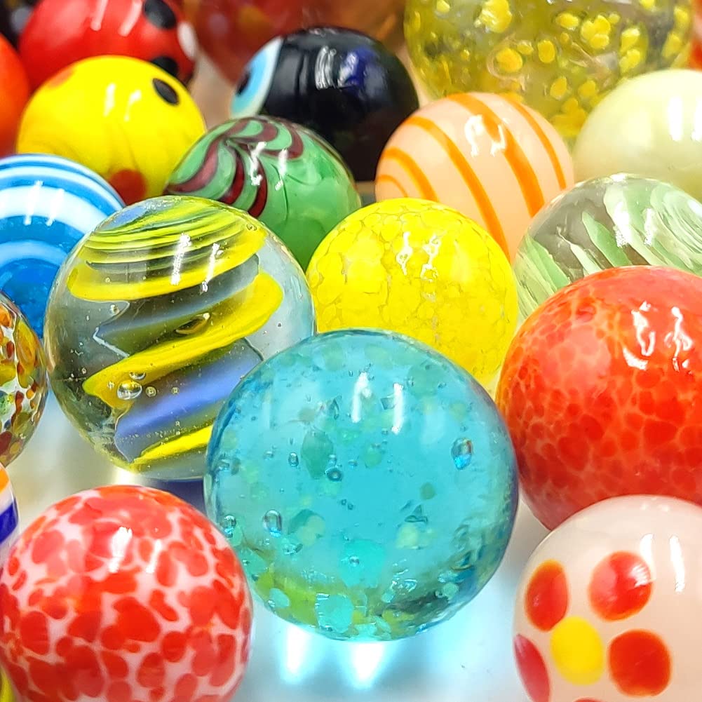 DSHMIXIA 71pcs Assorted Glass Marbles – Handmade Kids Marble Set for Games, Crafts & Learning