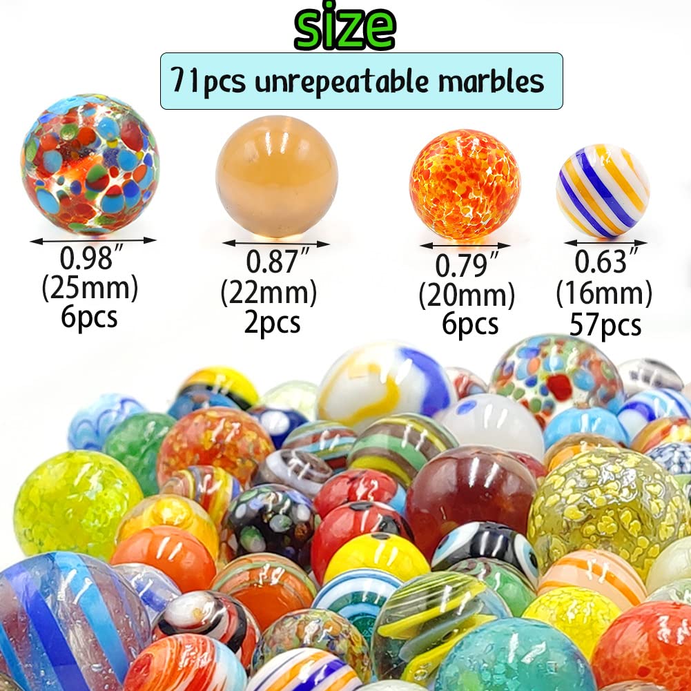 DSHMIXIA 71pcs Assorted Glass Marbles – Handmade Kids Marble Set for Games, Crafts & Learning