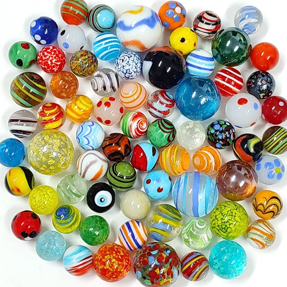 DSHMIXIA 71pcs Assorted Glass Marbles – Handmade Kids Marble Set for Games, Crafts & Learning