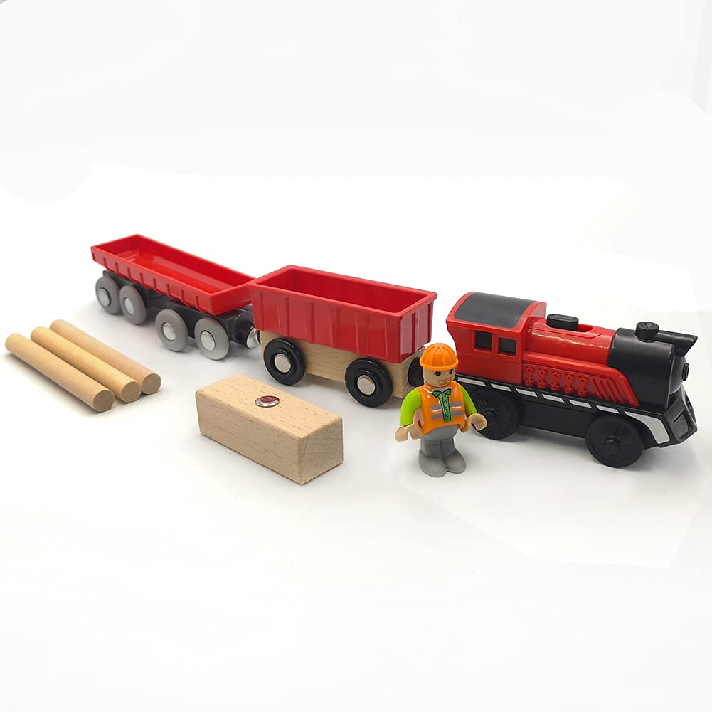 DSHMIXIA Battery-Operated Cargo Train with Magnetic Couplings – Wooden Track Set (3-5 Years)