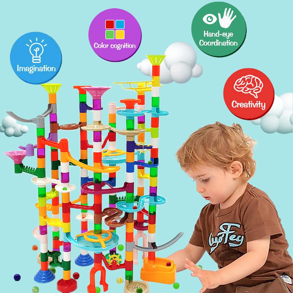 DSHMIXIA Marble Run Track with Glowing Marbles — STEM Building Toy for Kids Aged 3-10